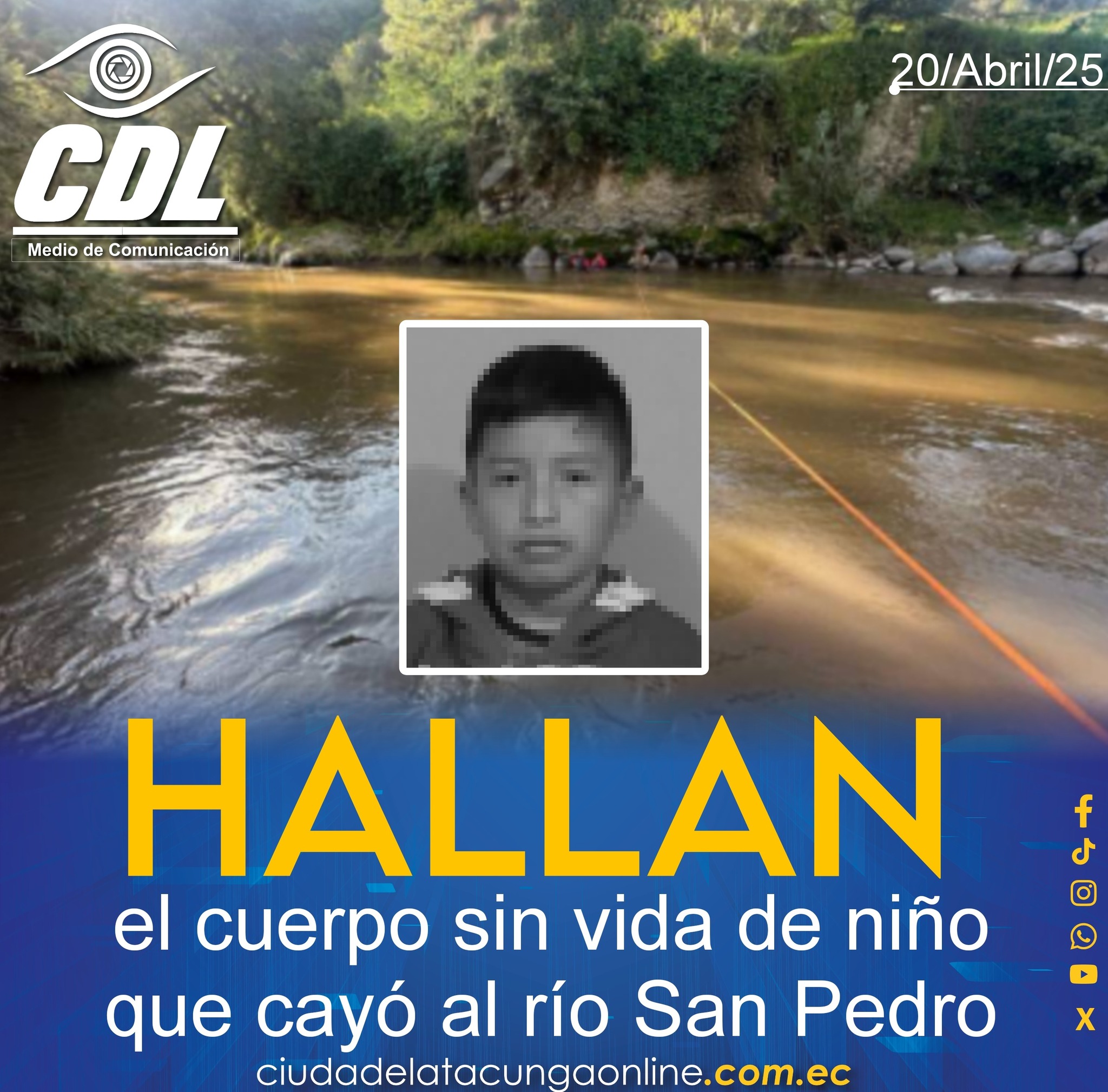 Hallan el cuerpo sin vida de niño que cayó al río San Pedro