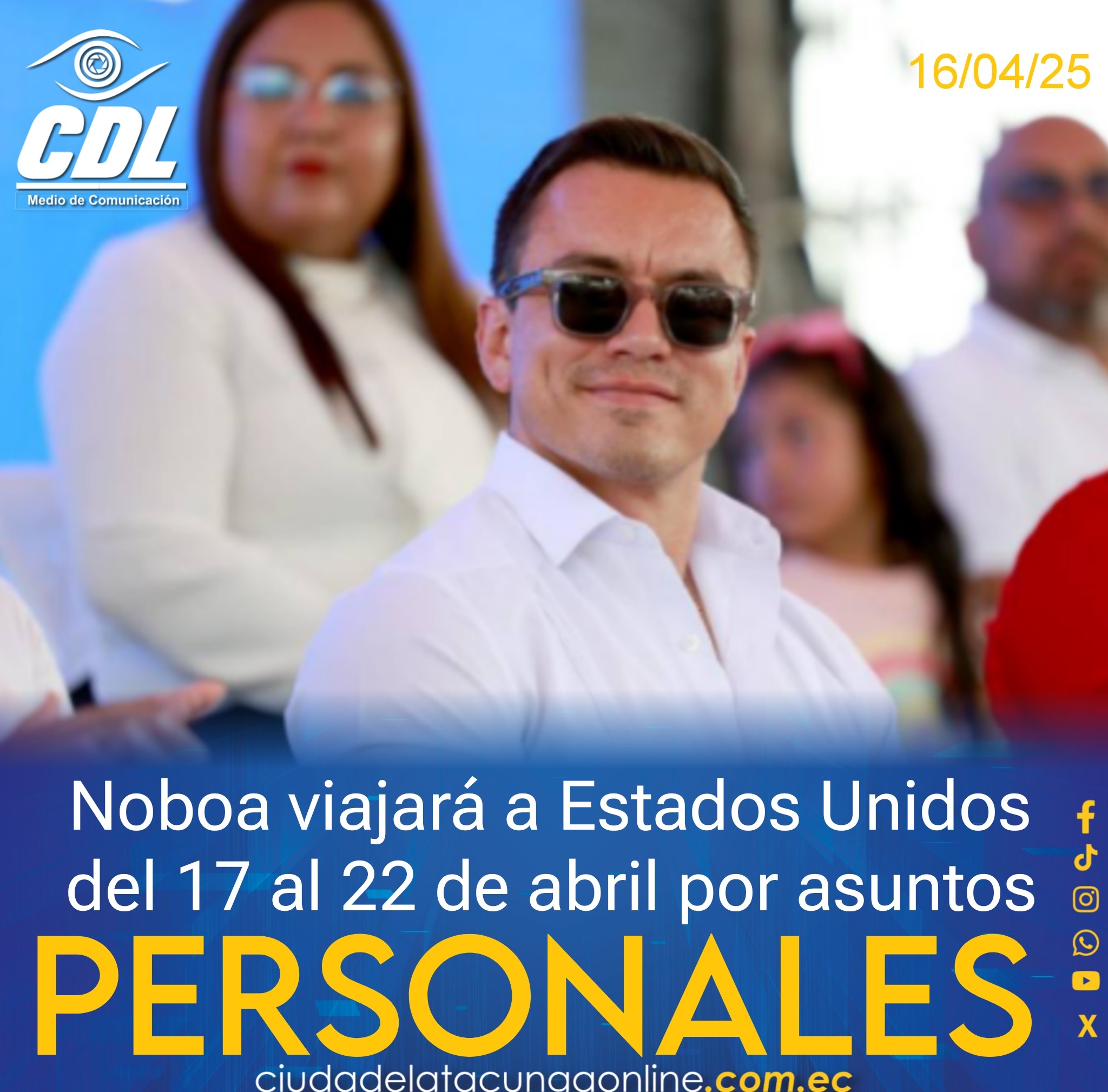 Daniel Noboa viajará a Estados Unidos del 17 al 22 de abril por asuntos personales