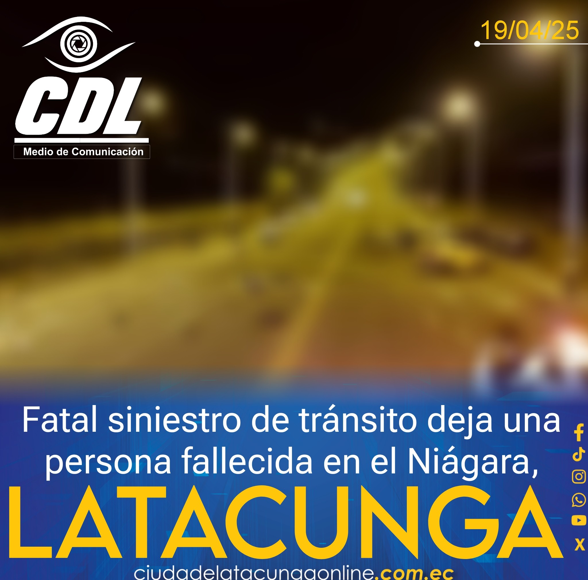 Fatal siniestro de tránsito deja una persona fallecida en el Niágara, Latacunga