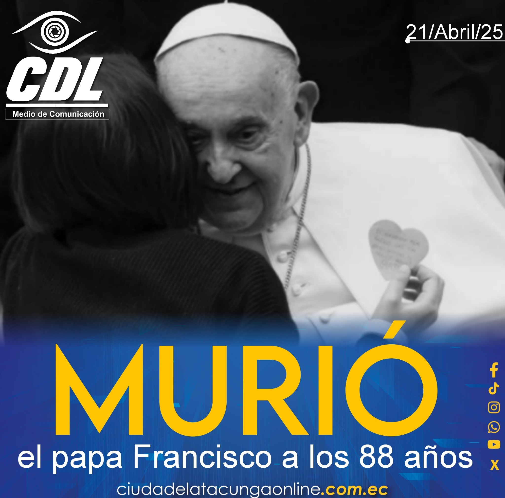 Murió el papa Francisco a los 88 años