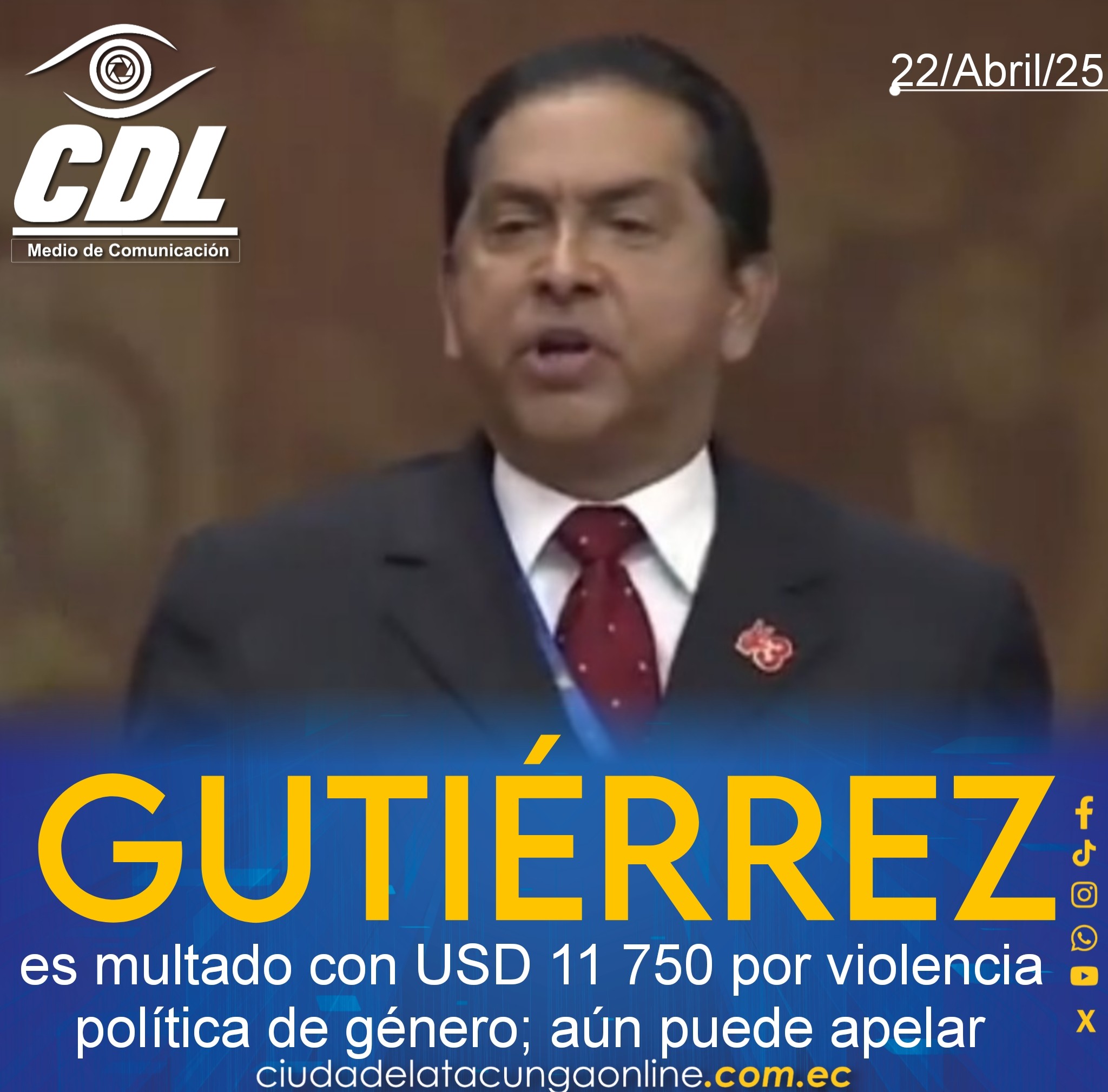 Lucio Gutiérrez es multado con USD 11 750 por violencia política de género; aún puede apelar