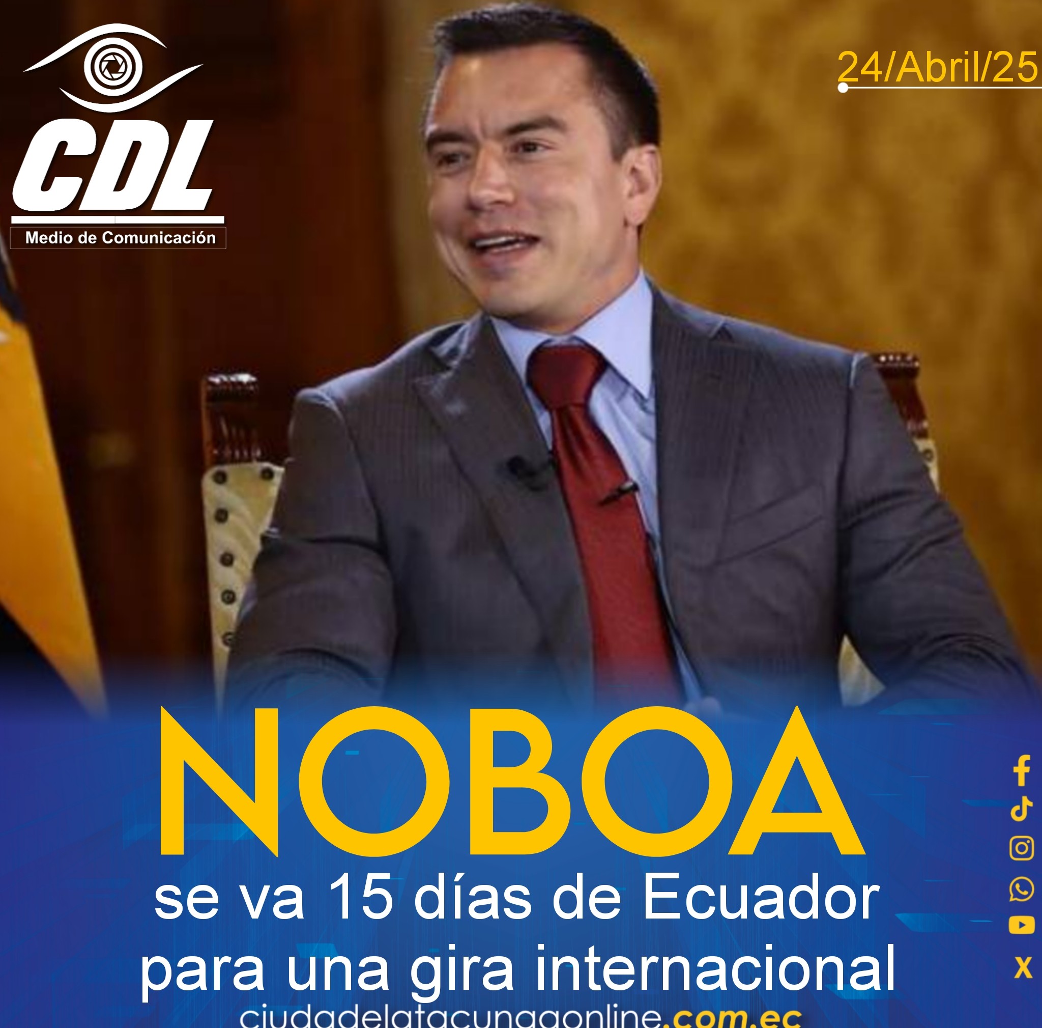 Daniel Noboa se va 15 días de Ecuador para una gira internacional: esta es la comitiva que lo acompañará