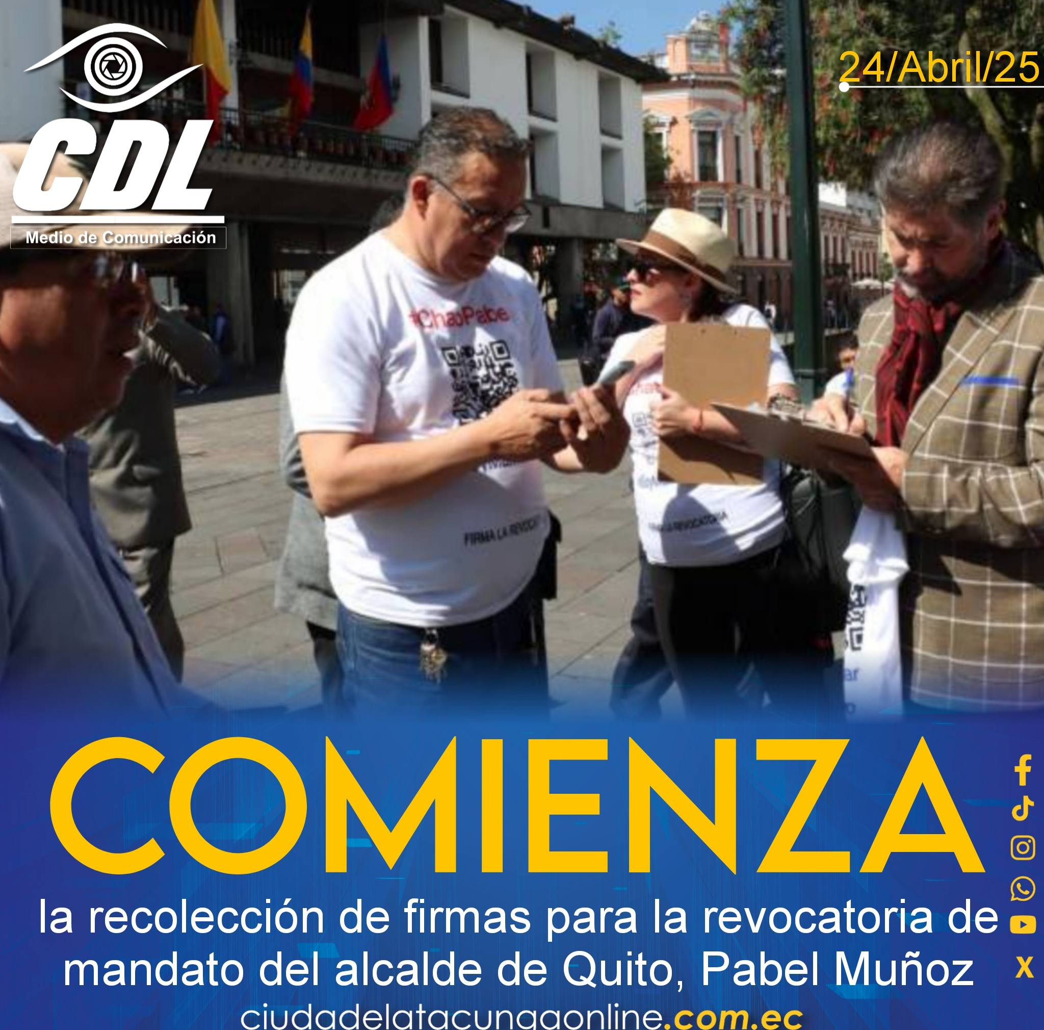 Comienza la recolección de firmas para la revocatoria de mandato del alcalde de Quito, Pabel Muñoz