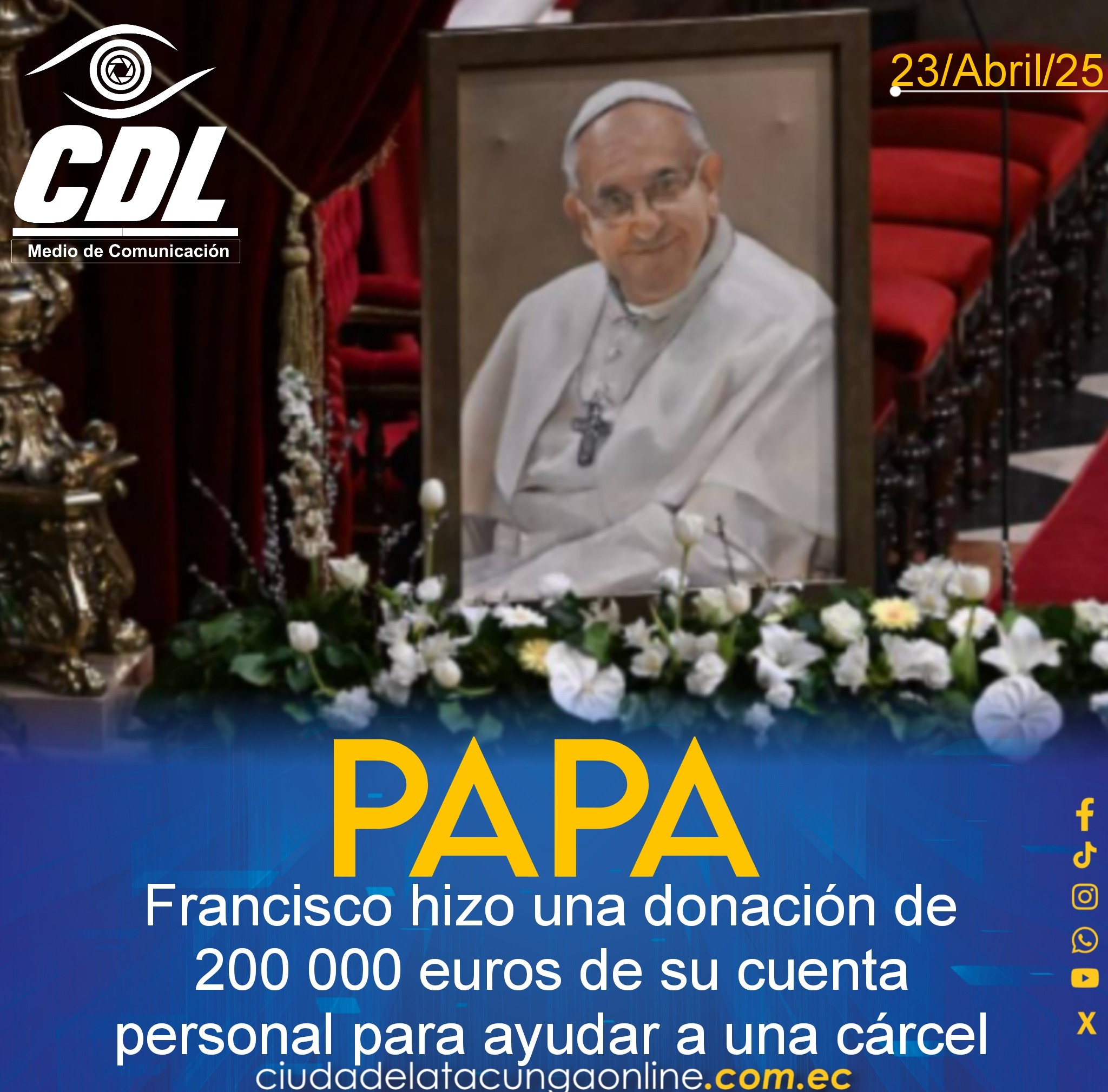 El papa Francisco hizo una donación de 200 000 euros de su cuenta personal para ayudar a una cárcel