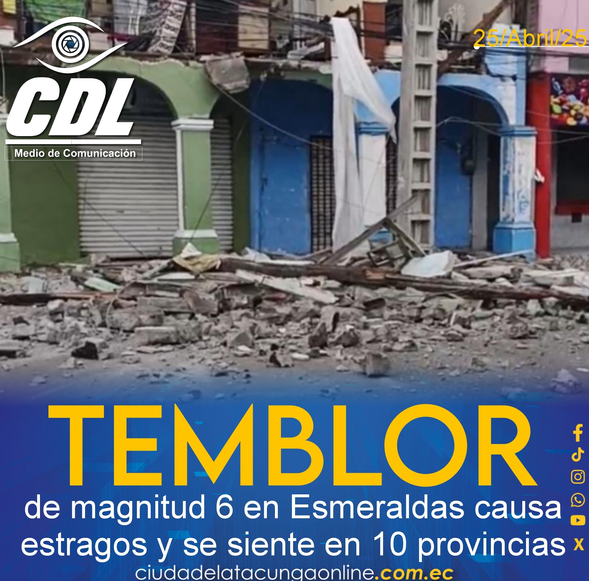 Temblor de magnitud 6 en Esmeraldas causa estragos y se siente en 10 provincias: hay daños en infraestructuras