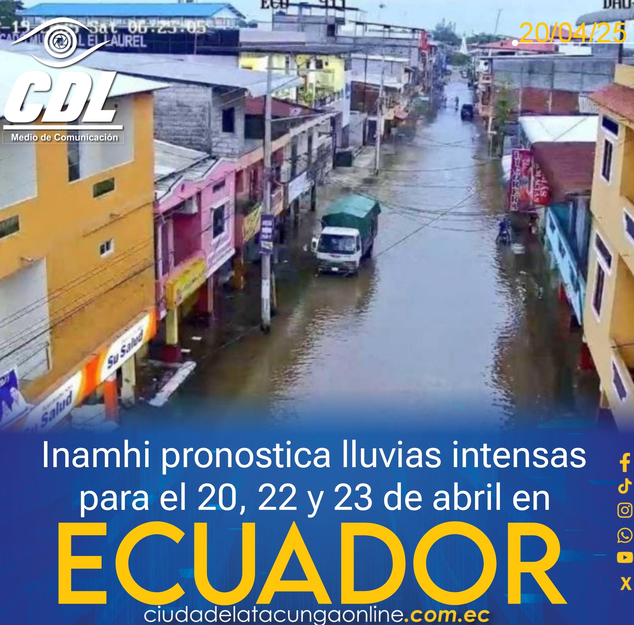 Inamhi pronostica lluvias intensas para el 20, 22 y 23 de abril en Ecuador