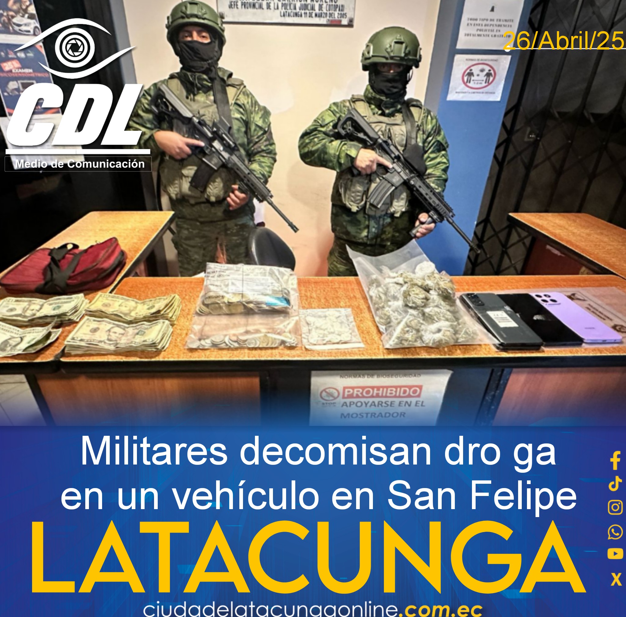 Militares decomisan dro ga en un vehículo en San Felipe Latacunga