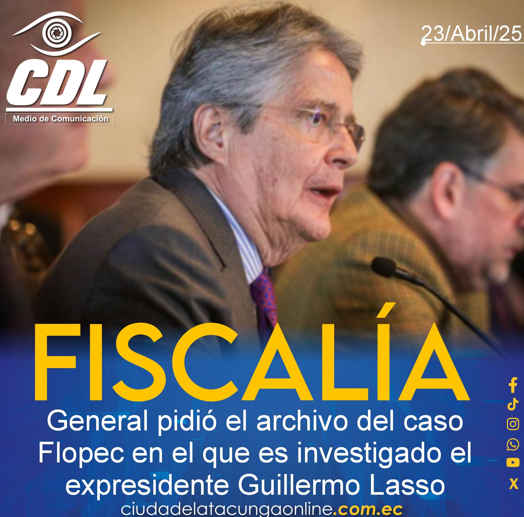 La Fiscalía General pidió el archivo del caso Flopec en el que es investigado el expresidente Guillermo Lasso