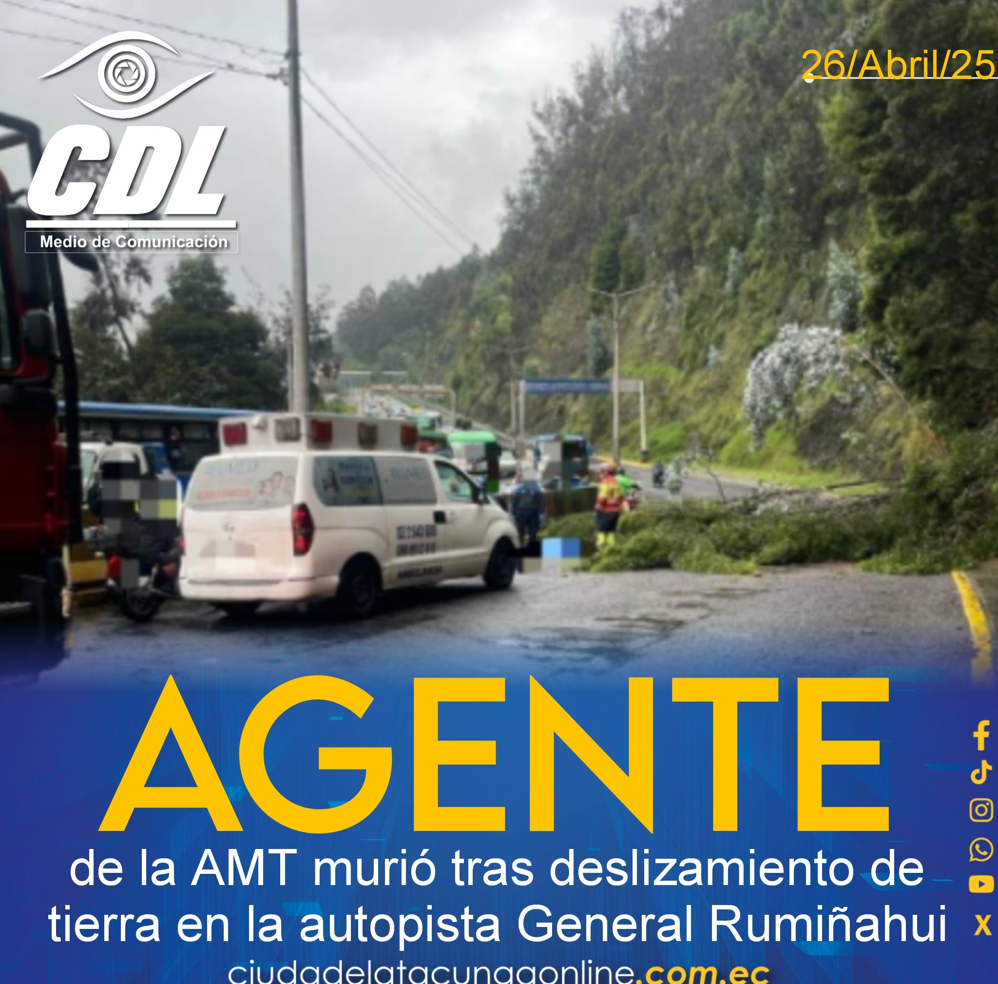 Agente de la AMT murió tras deslizamiento de tierra en la autopista General Rumiñahui
