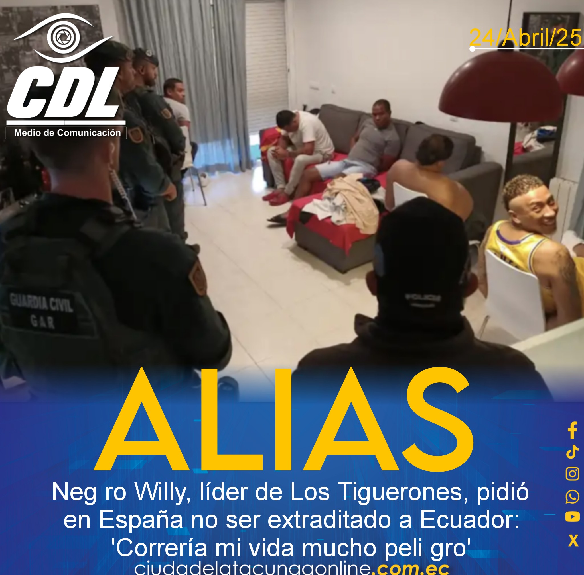 Alias Neg ro Willy, líder de Los Tiguerones, pidió en España no ser extraditado a Ecuador: ‘Correría mi vida mucho peli gro’