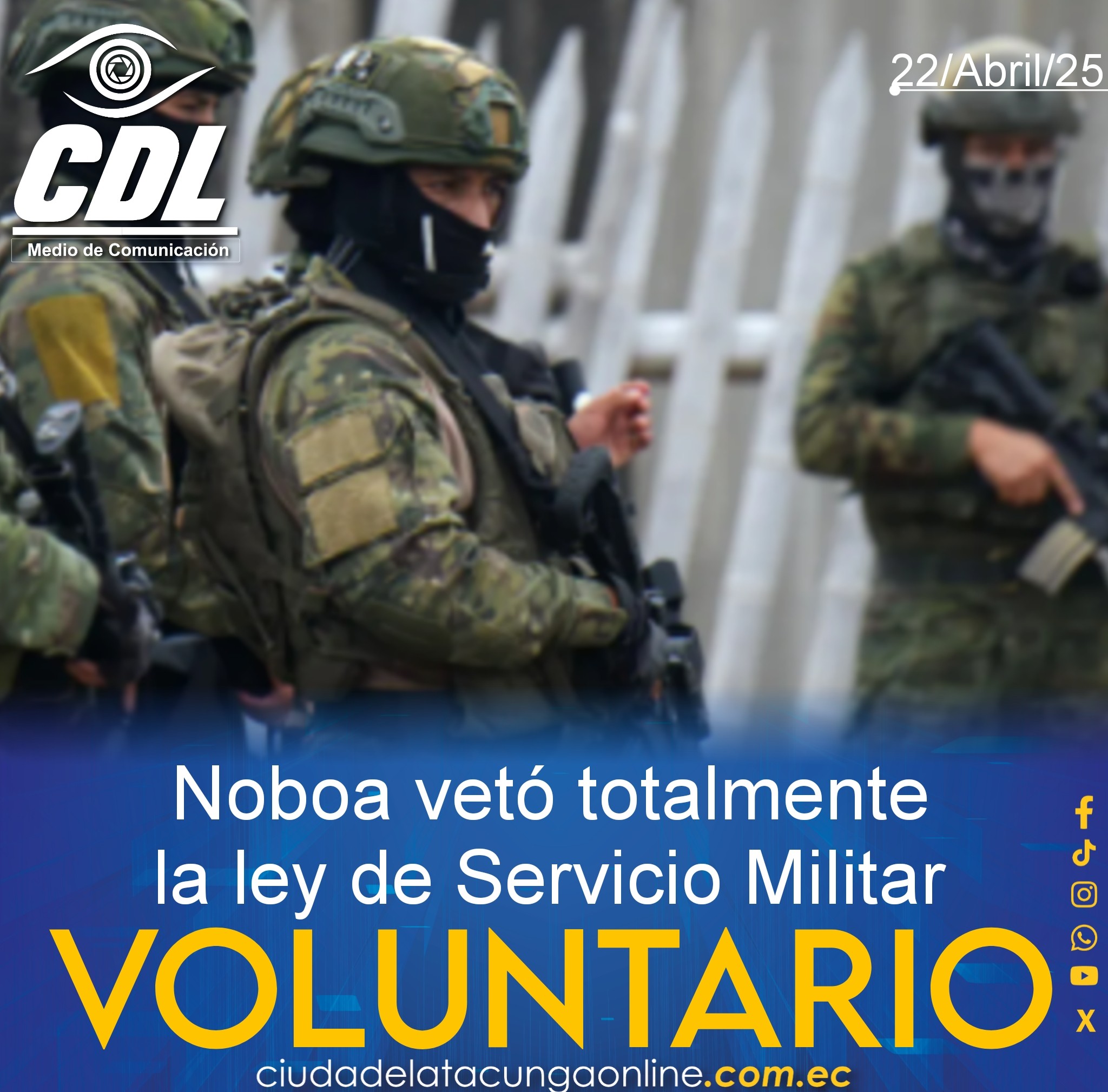 Noboa vetó totalmente la ley de Servicio Militar Voluntario