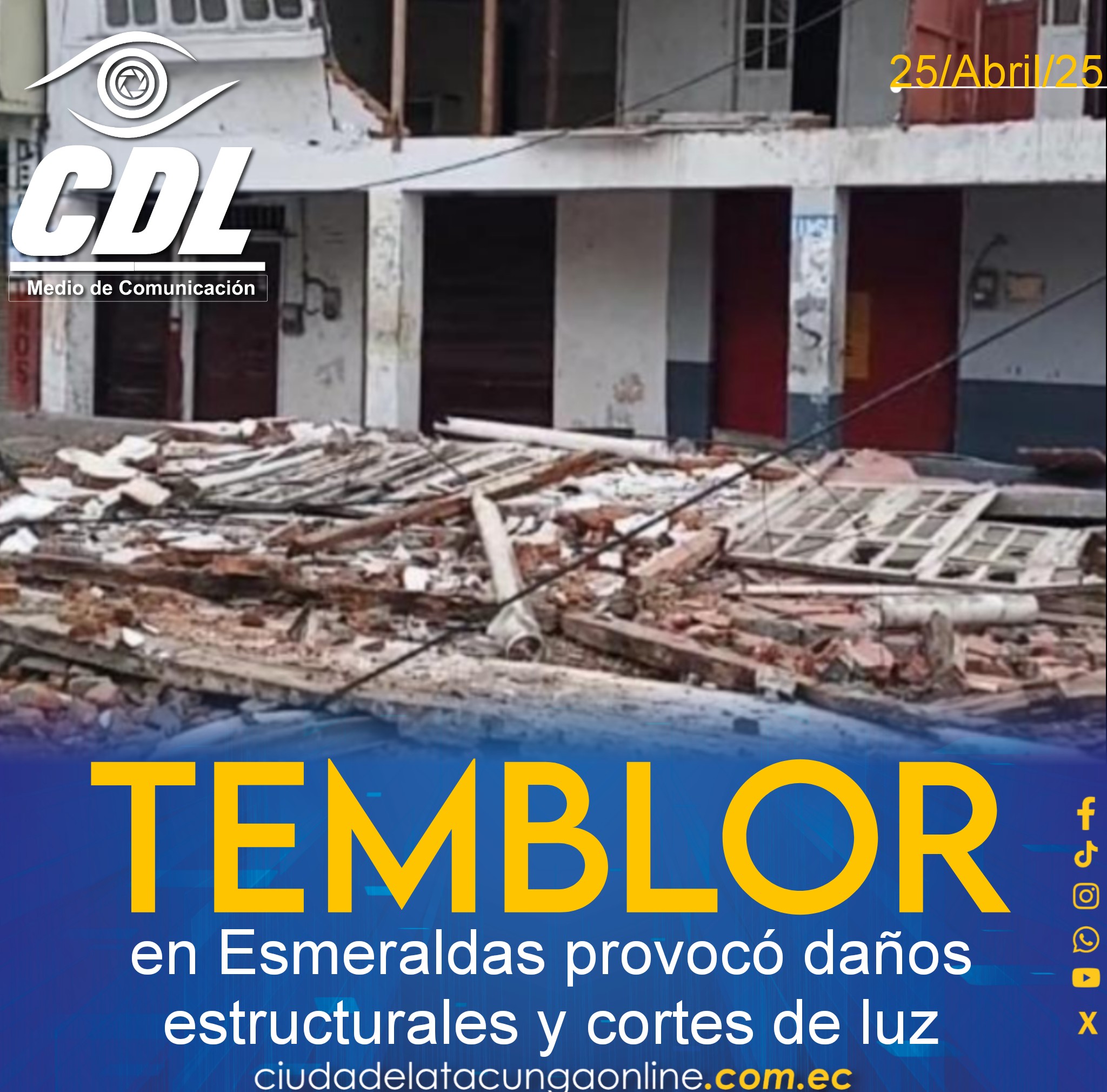 Sismo en Esmeraldas provocó daños estructurales y cortes de luz