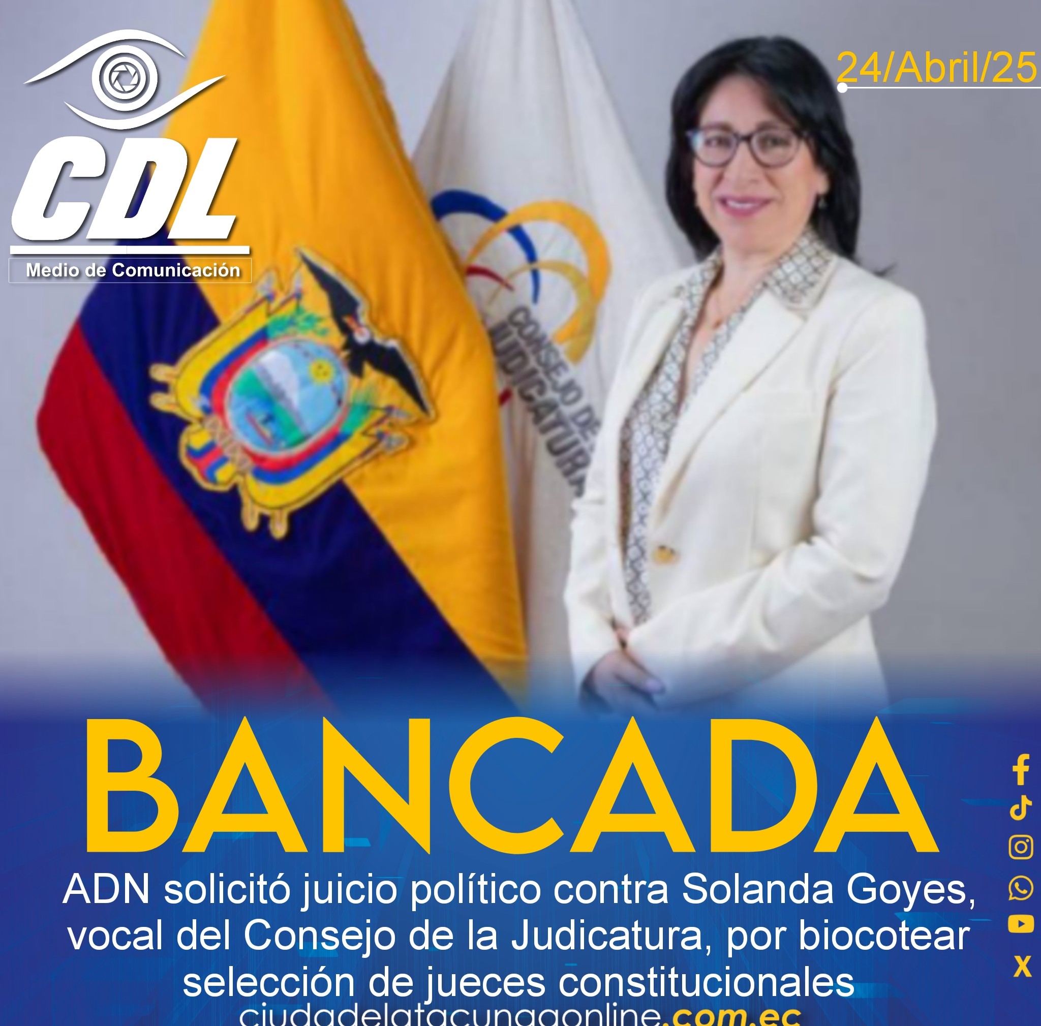 La bancada ADN solicitó juicio político contra Solanda Goyes, vocal del Consejo de la Judicatura, por boicotear selección de jueces constitucionales