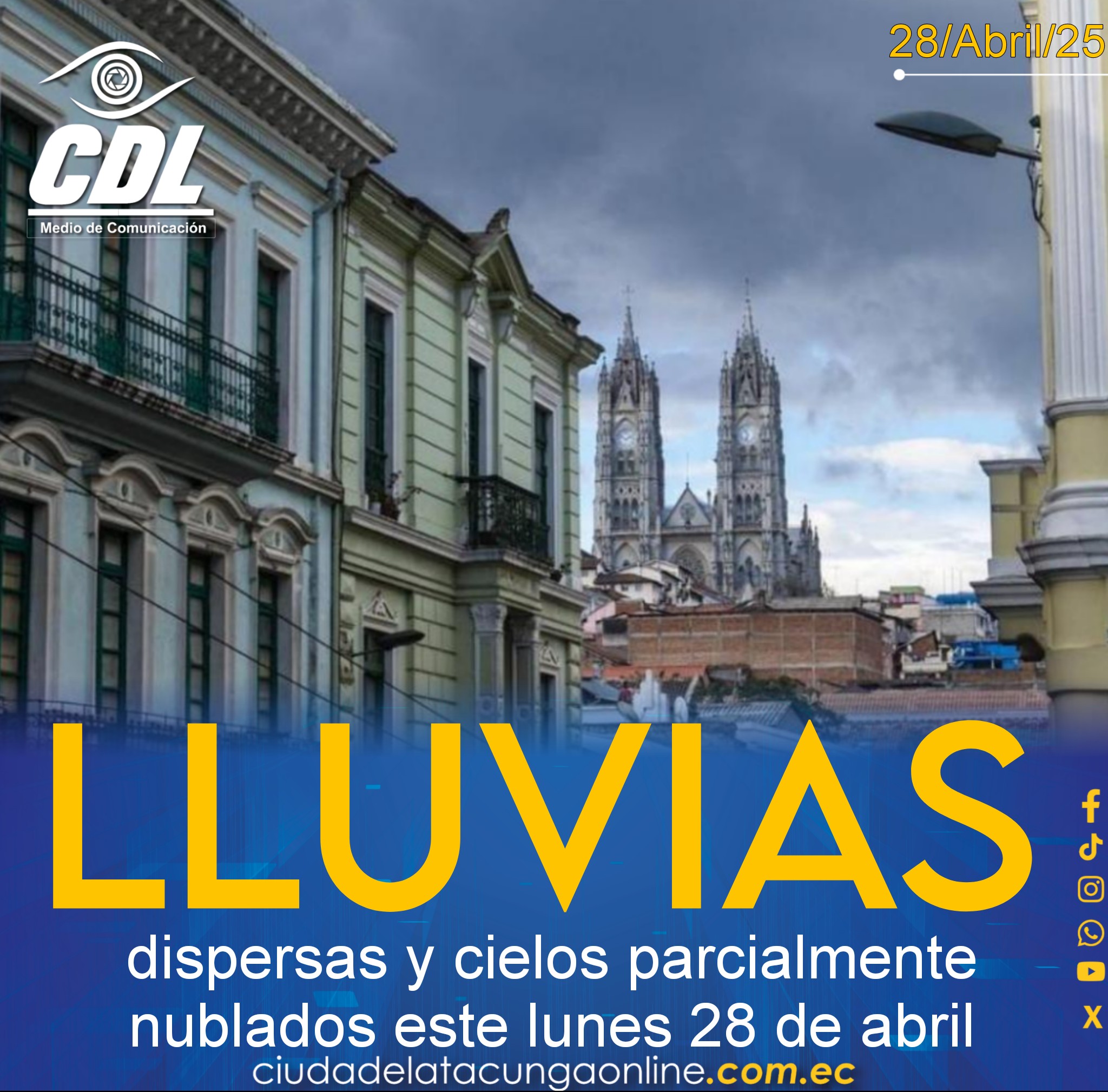 Clima Ecuador: Lluvias dispersas y cielos parcialmente nublados este lunes 28 de abril