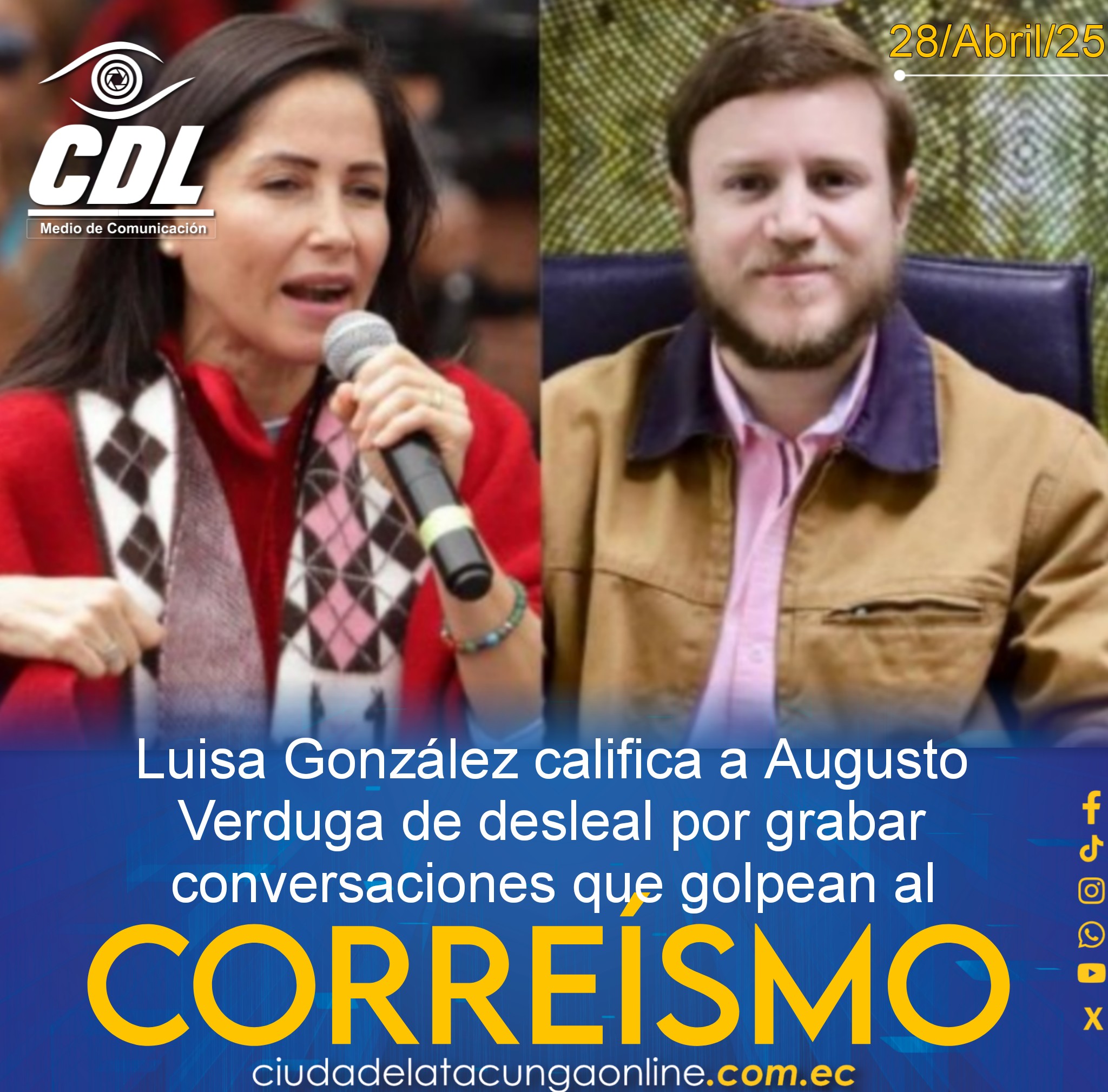 Luisa González califica a Augusto Verduga de desleal por grabar conversaciones que golpean al correísmo