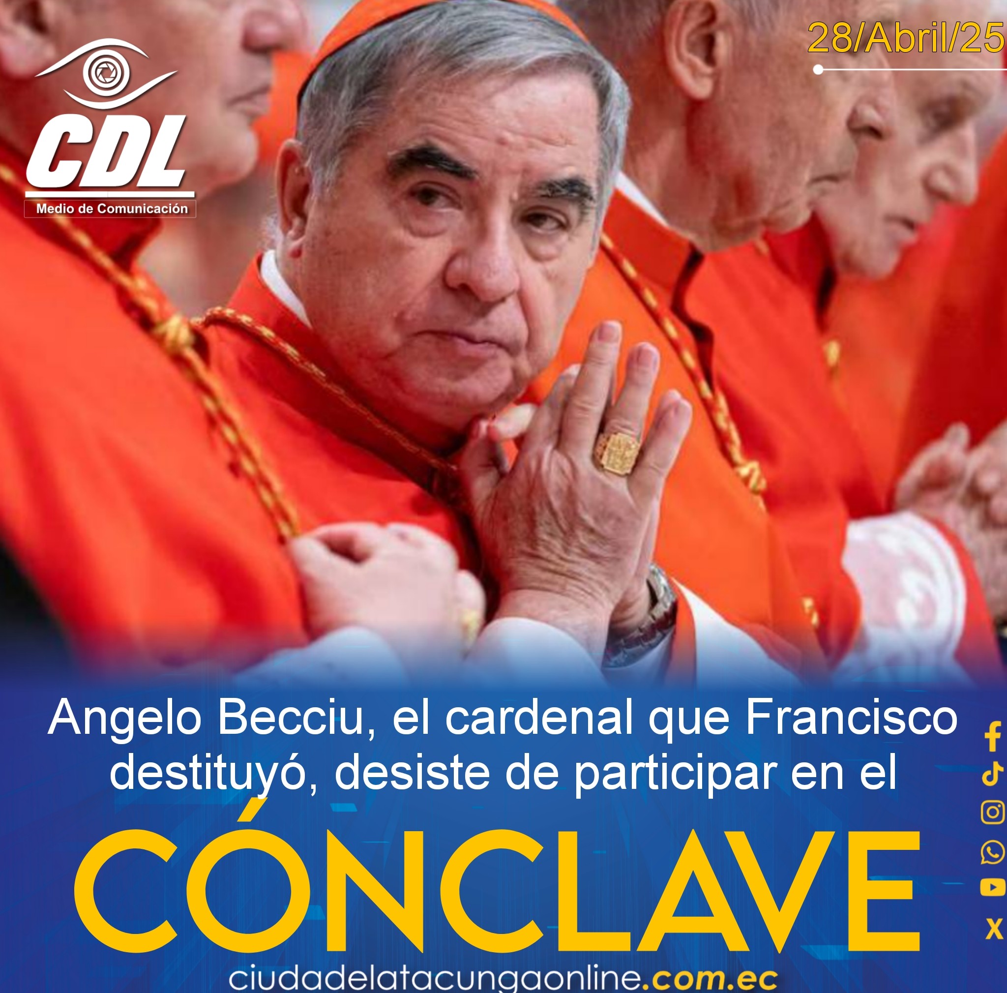 Angelo Becciu, el cardenal que Francisco destituyó, desiste de participar en el cónclave