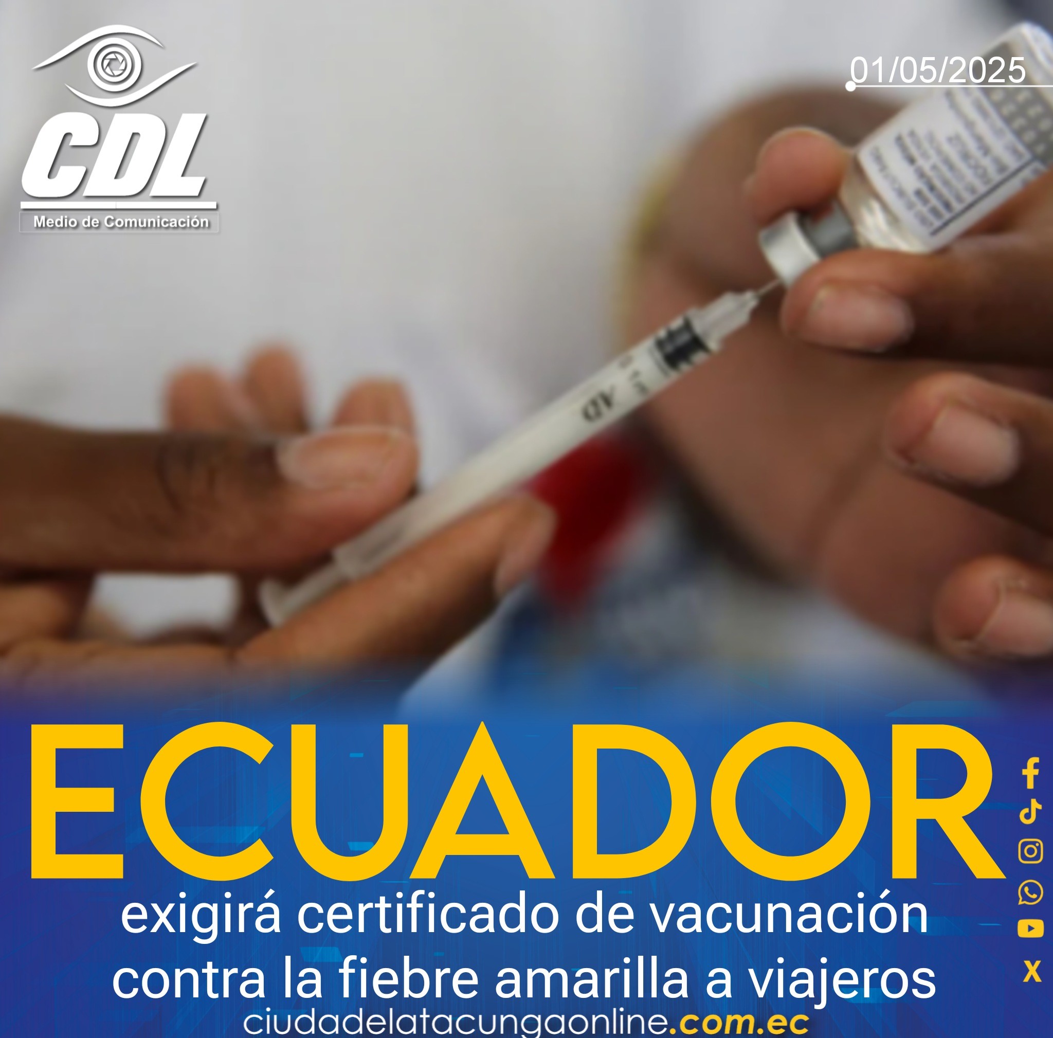 Ecuador exigirá certificado de vacunación contra la fiebre amarilla a viajeros