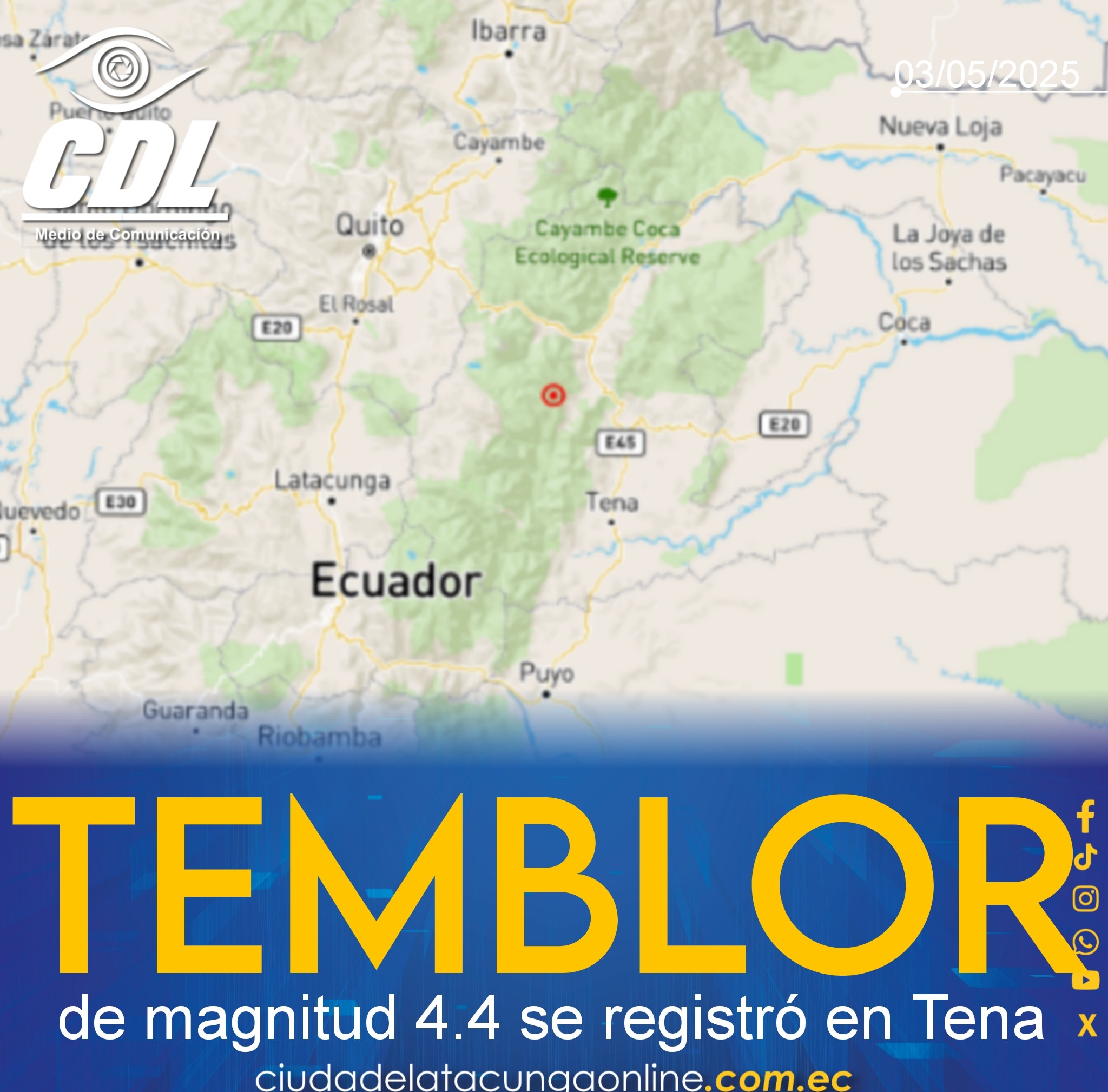 Un temblor de magnitud 4.4 se registró en Tena
