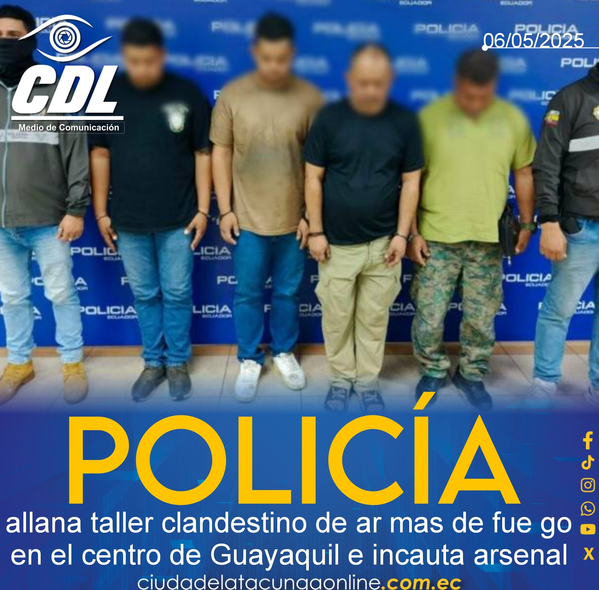 Policía allana taller clandestino de armas de fuego en el centro de Guayaquil e incauta arsenal