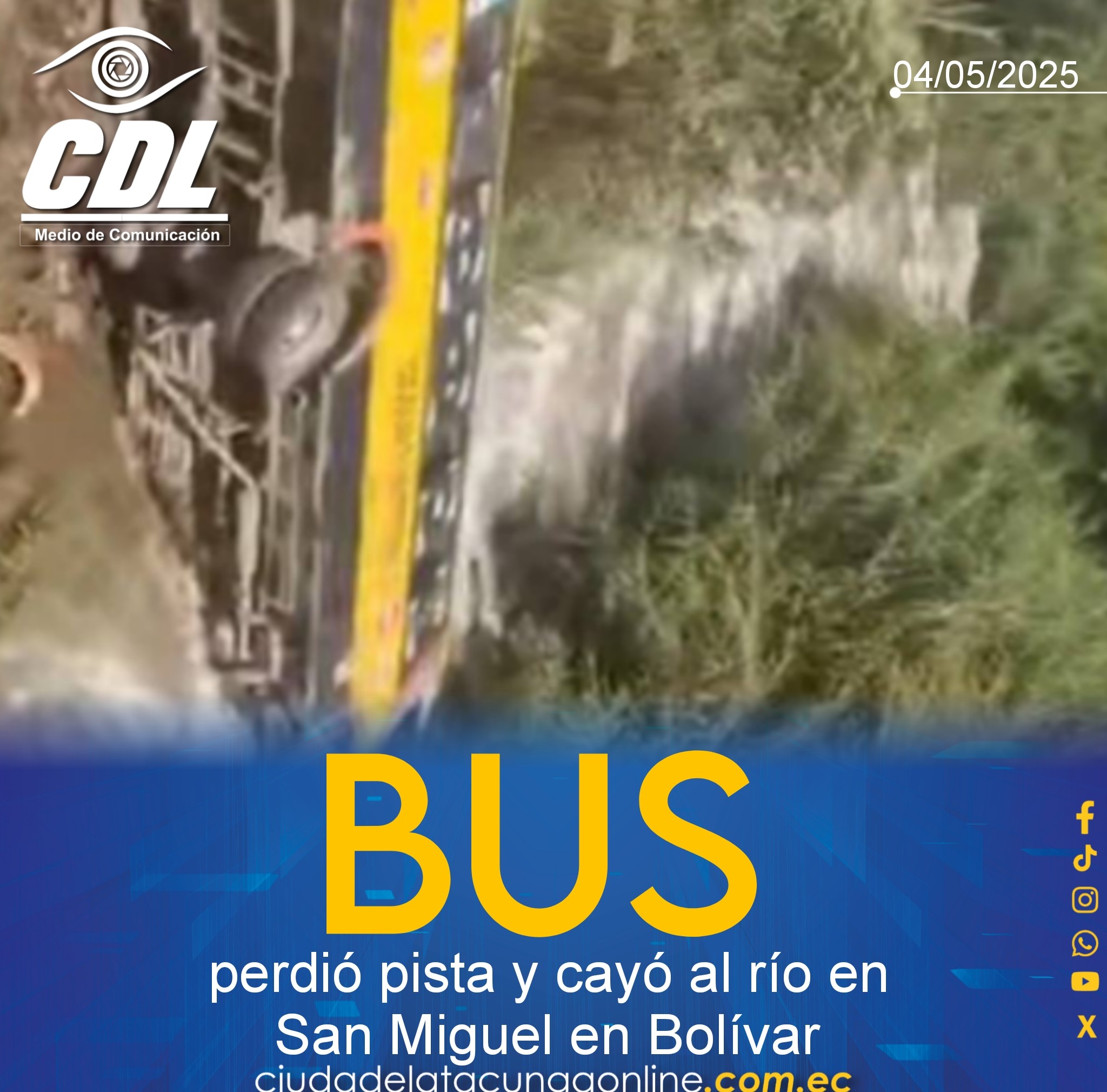 Un bus perdió pista y cayó al río en San Miguel en Bolívar