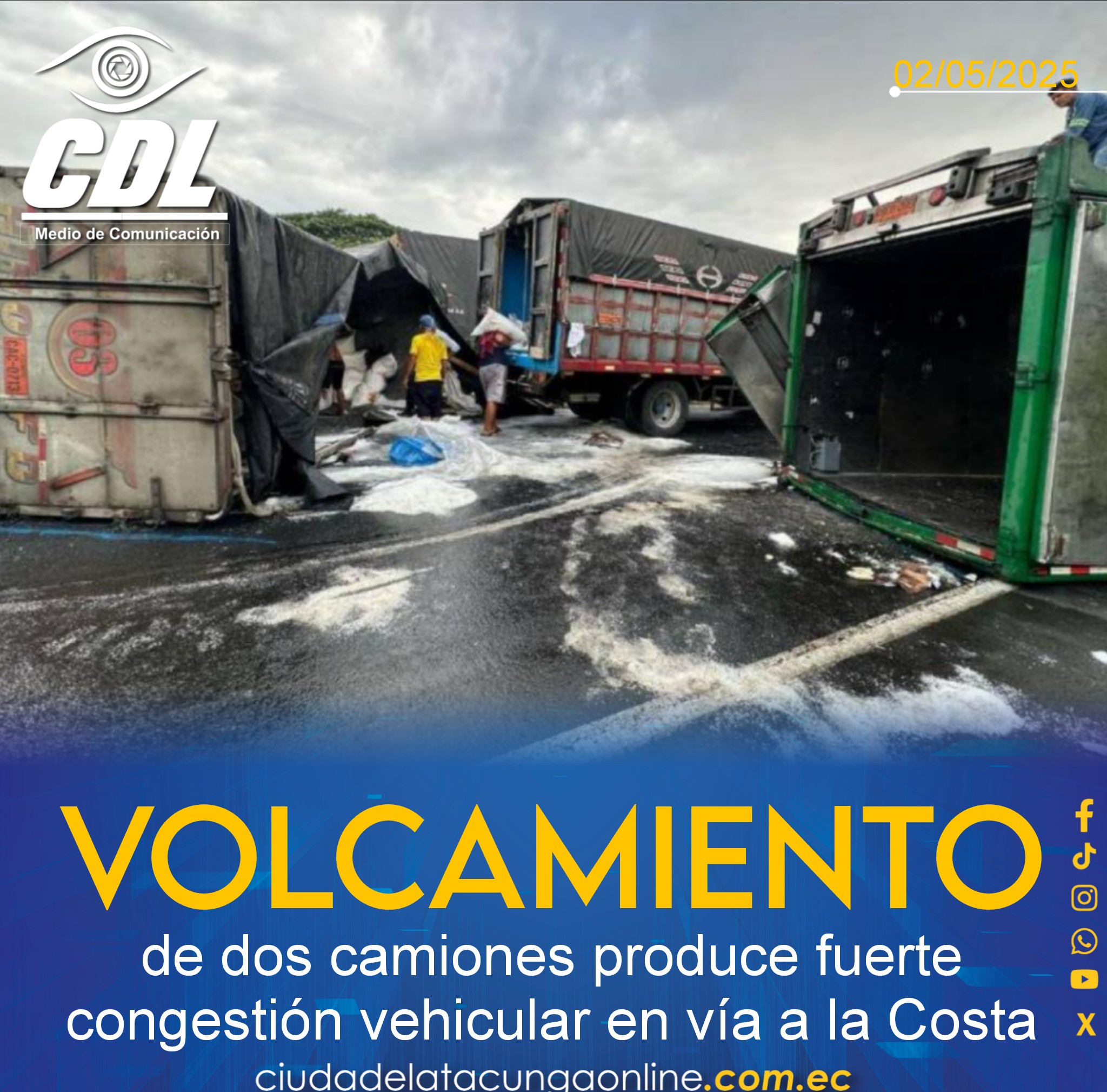 Volcamiento de dos camiones produce fuerte congestión vehicular en vía a la Costa