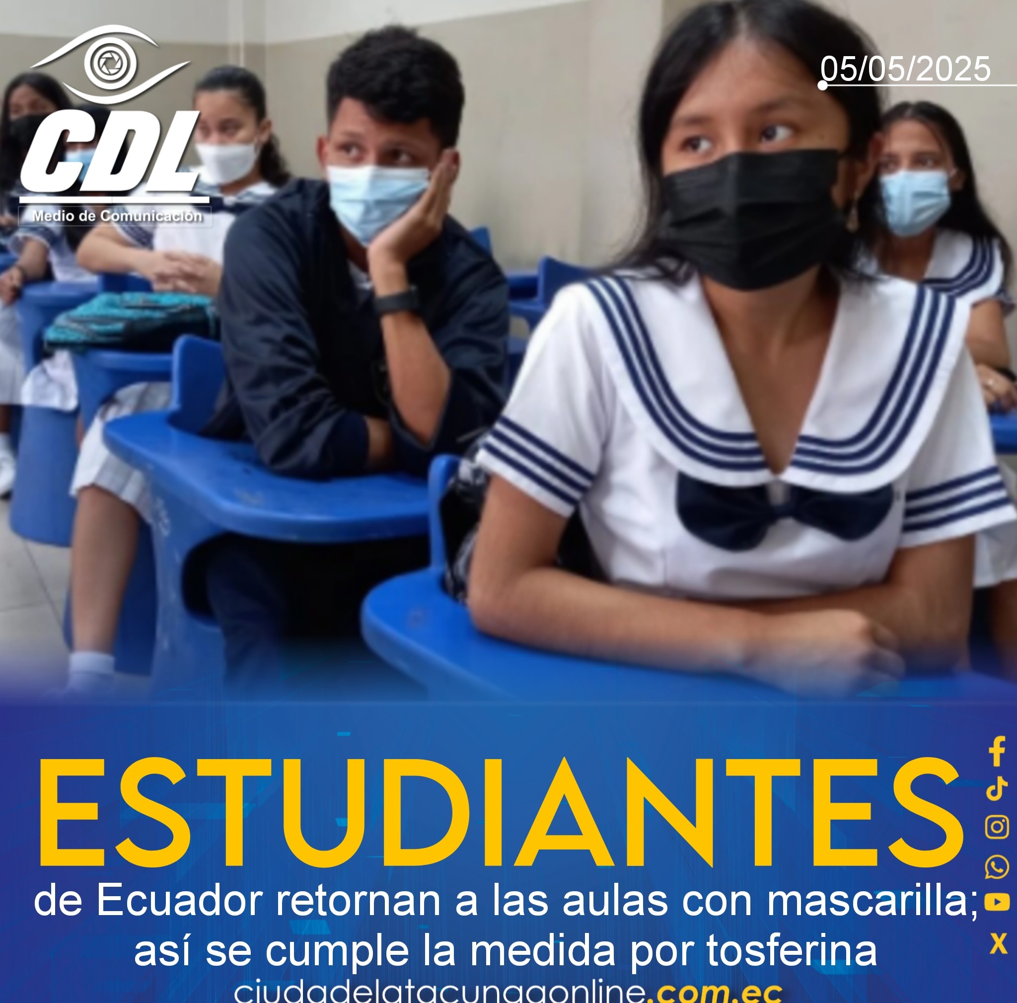 Estudiantes de Ecuador retornan a las aulas con mascarilla; así se cumple la medida por tosferina