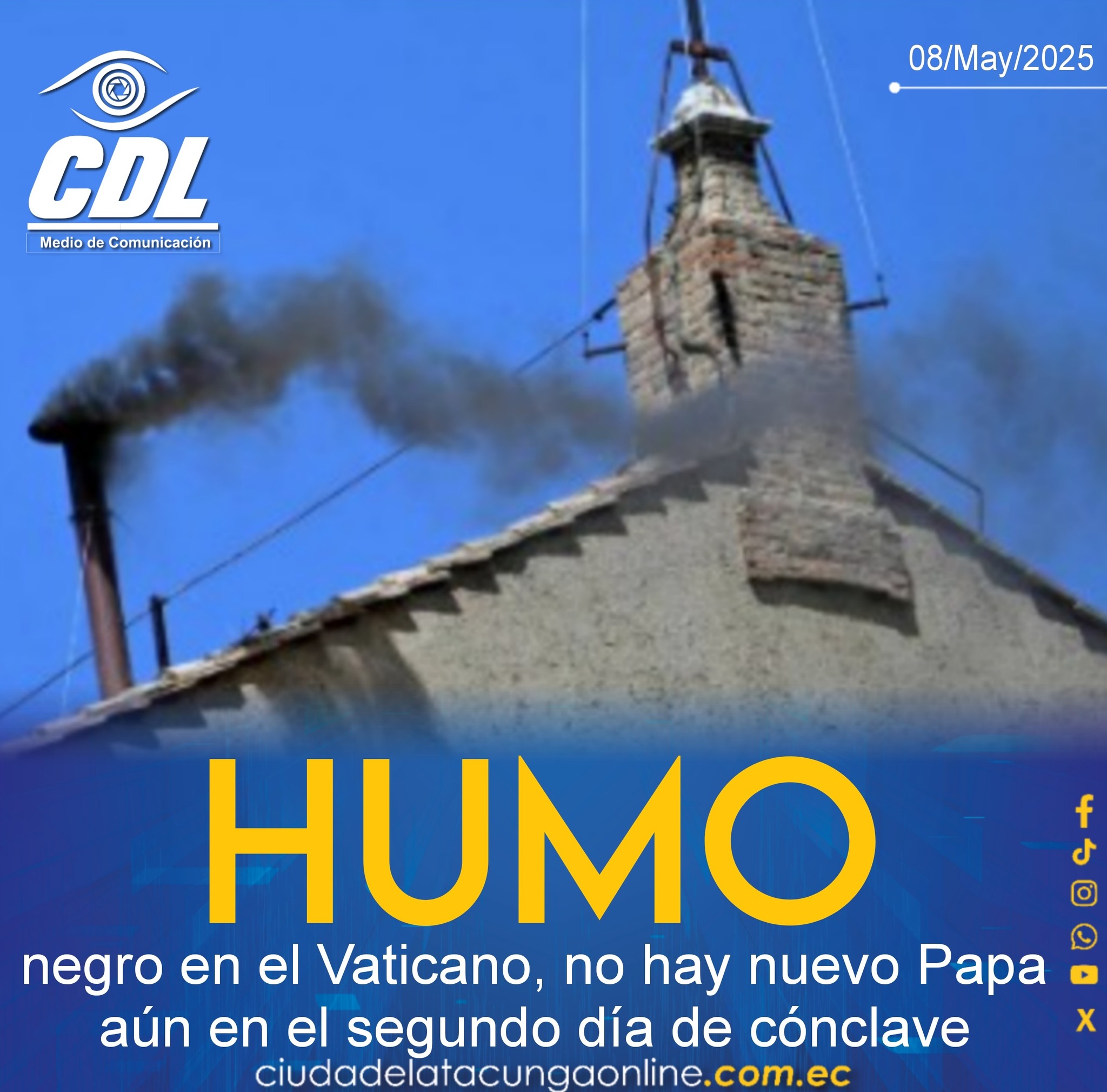 Humo negro en el Vaticano, no hay nuevo Papa aún en el segundo día de cónclave