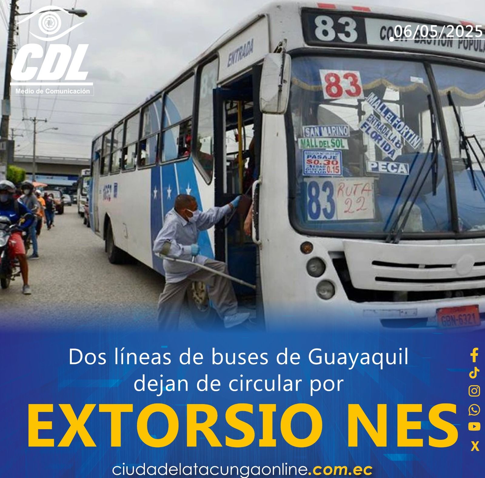 Dos líneas de buses de Guayaquil dejan de circular por extorsiones