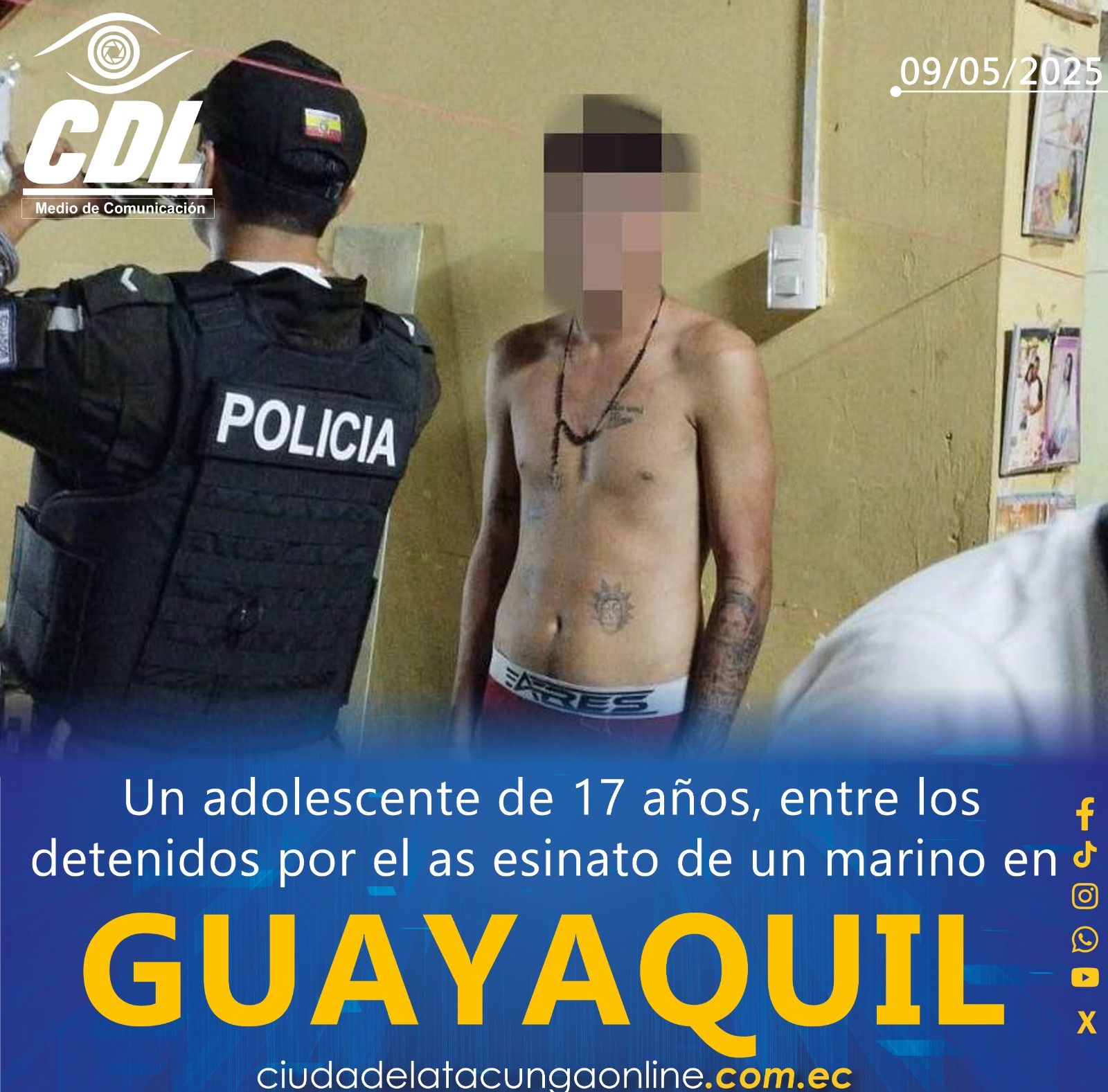 Un adolescente de 17 años, entre los detenidos por el asesinato de un marino en el sur de Guayaquil