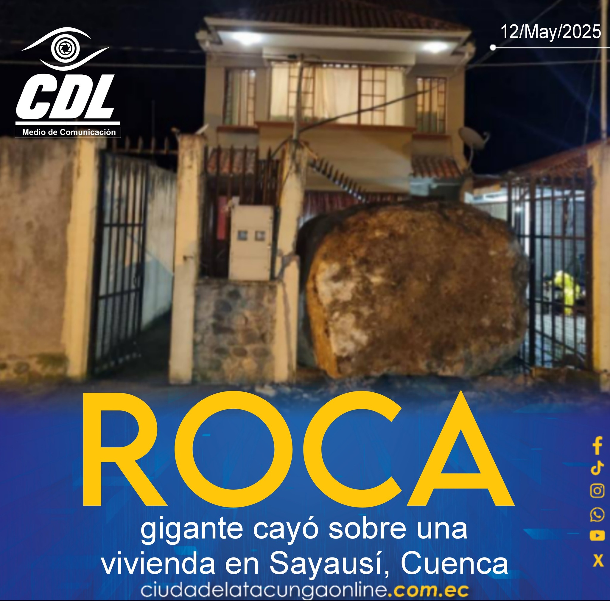 Una roca gigante cayó sobre una vivienda en Sayausí, Cuenca