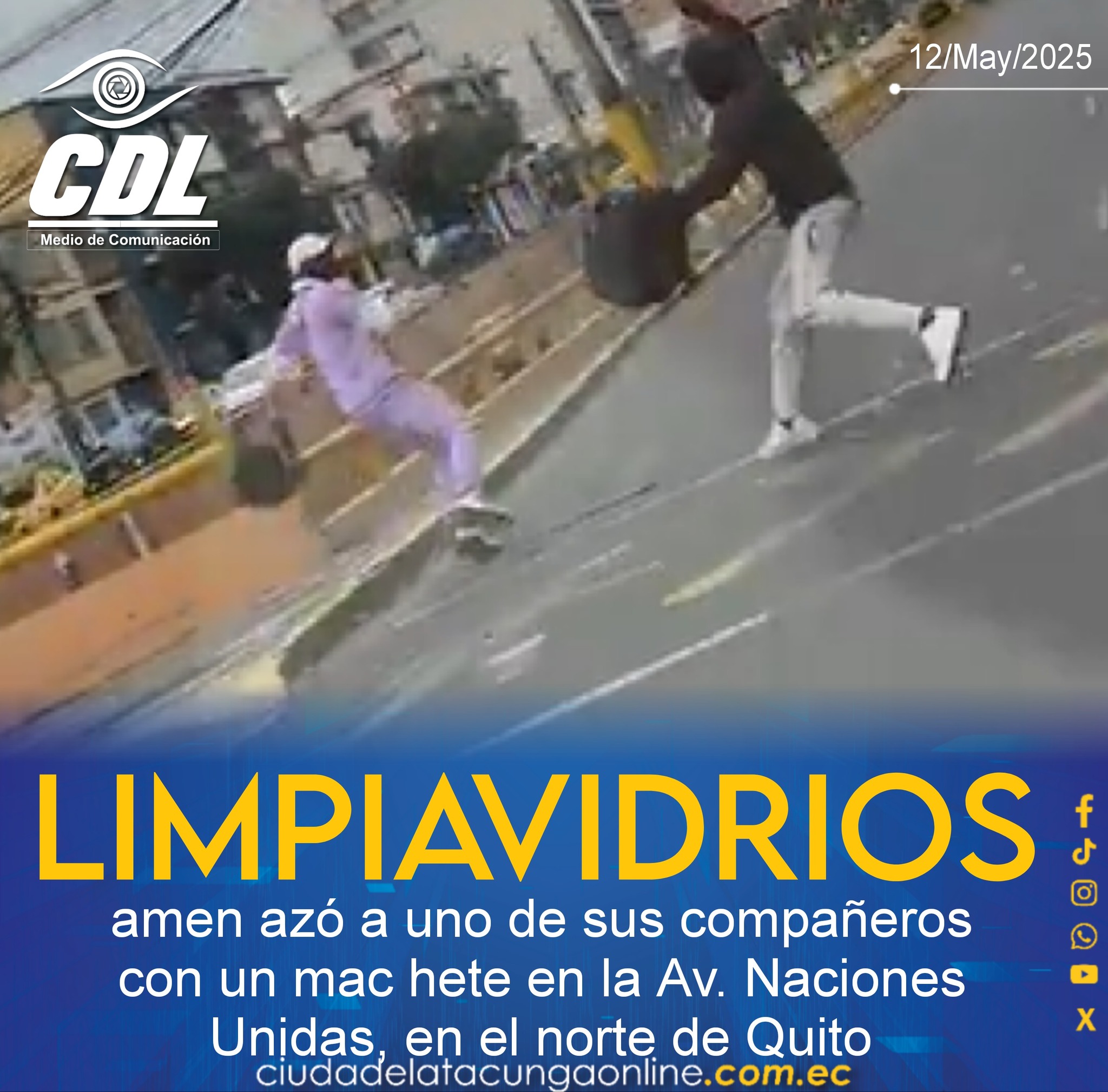 Un limpiavidrios amen azó a uno de sus compañeros con un mac hete en la Av. Naciones Unidas, en el norte de Quito