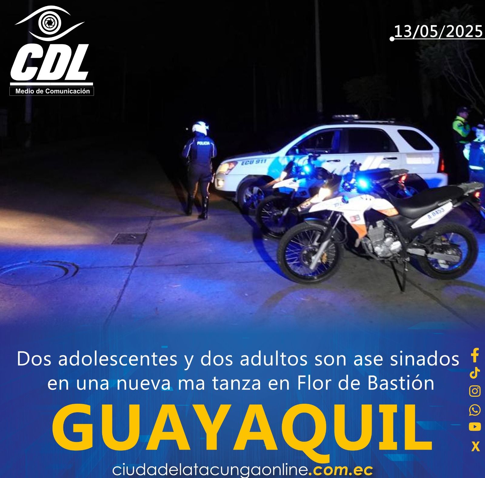 Dos adolescentes y dos adultos son asesinados en una nueva matanza en Flor de Bastión, Guayaquil