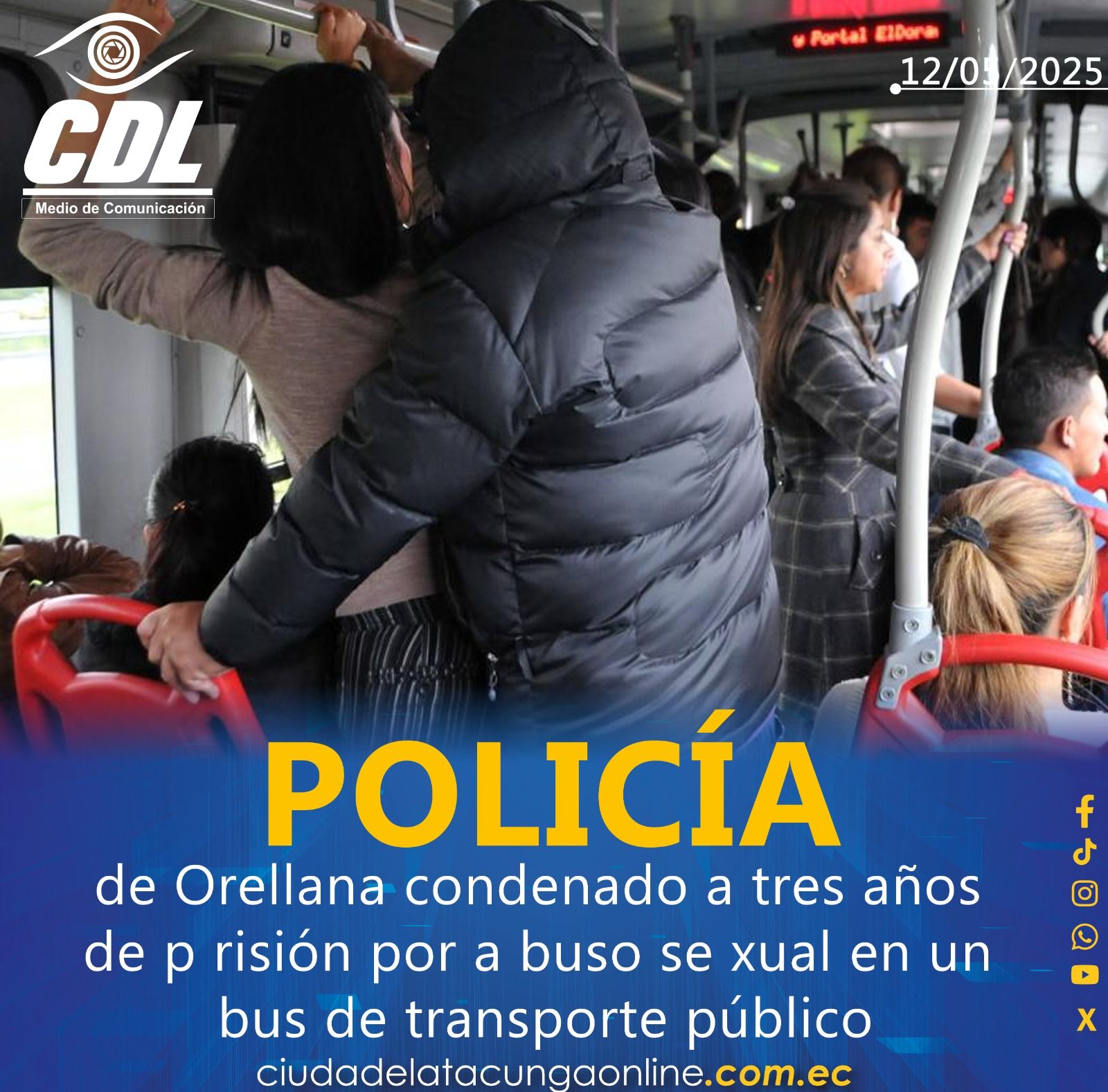 Un agente de Policía de Orellana condenado a tres años de prisión por abuso sexual en un bus de transporte público
