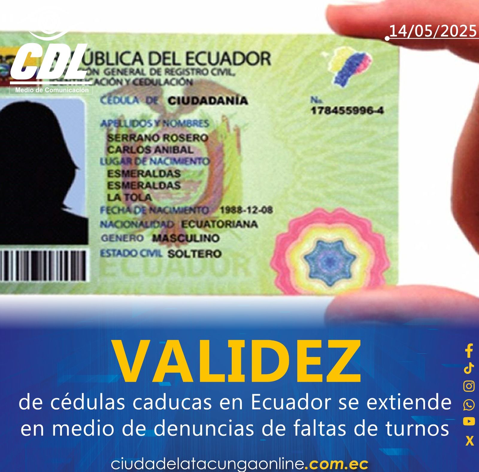 Validez de cédulas caducas en Ecuador se extiende en medio de denuncias de faltas de turnos