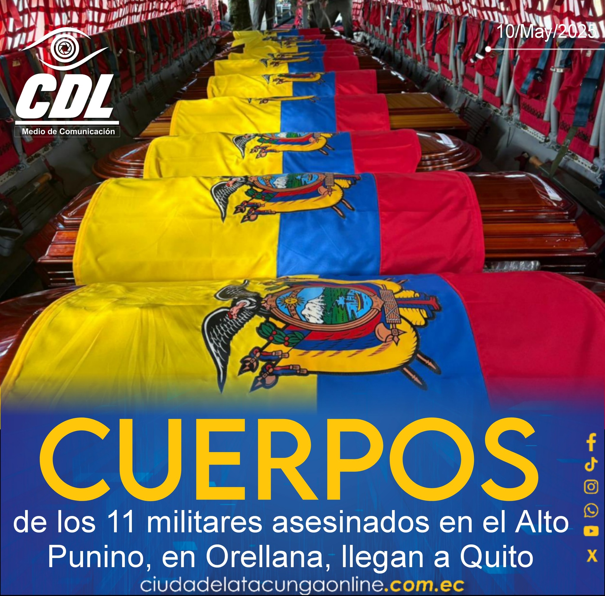 Cuerpos de los 11 militares asesinados en el Alto Punino, en Orellana, llegan a Quito
