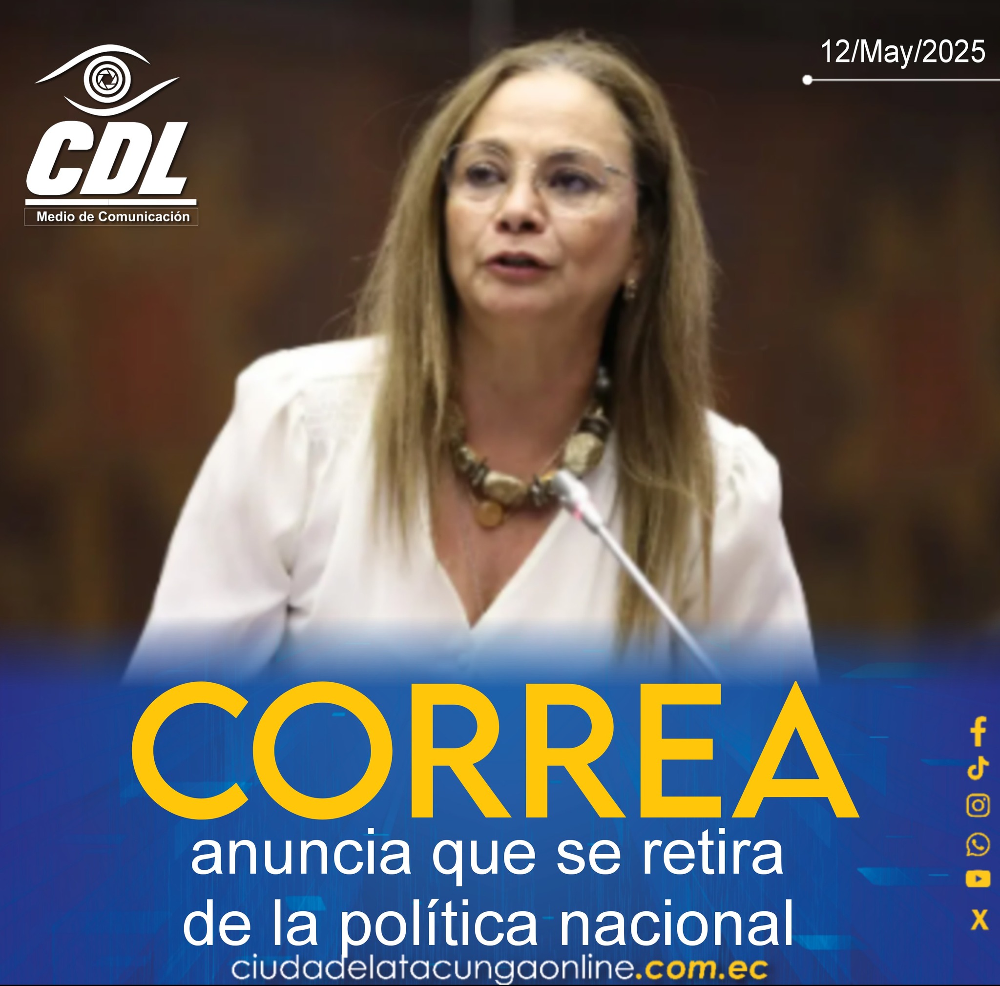 Correa anuncia que se retira de la política nacional