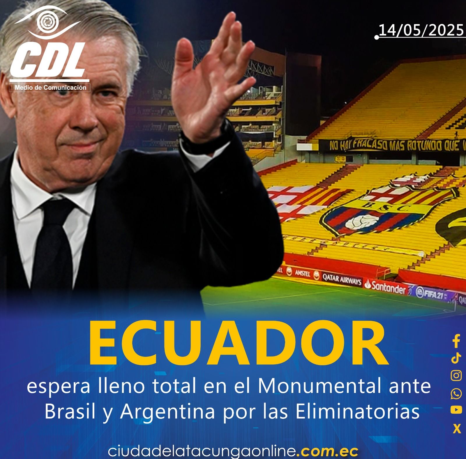 Ecuador espera lleno total en el Monumental ante Brasil y Argentina por las Eliminatorias al Mundial 2026