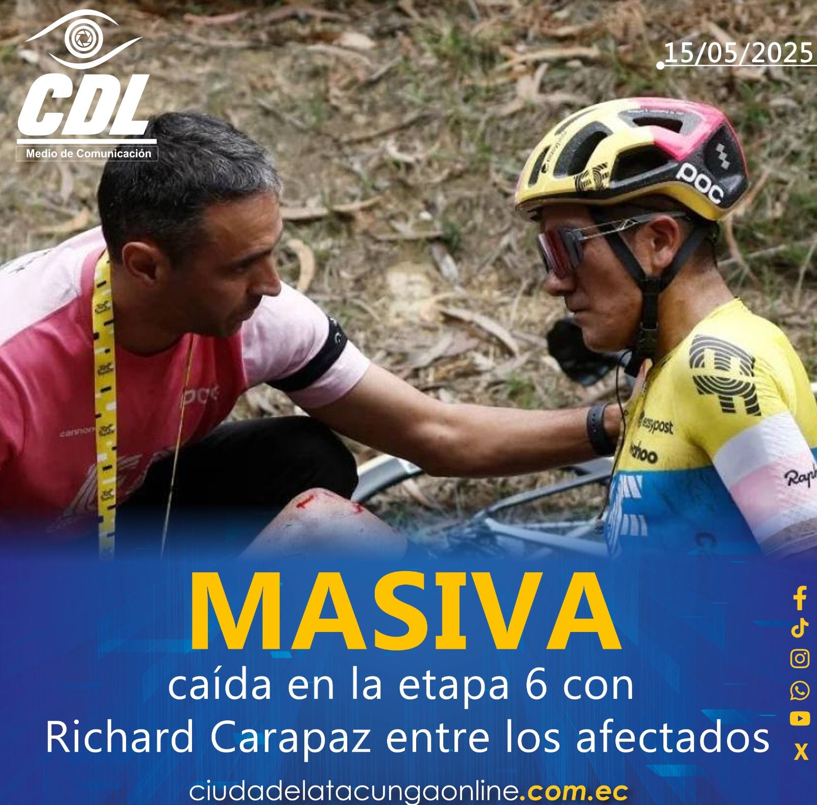 Giro de Italia 2025: masiva caída en la etapa 6 con Richard Carapaz entre los afectados