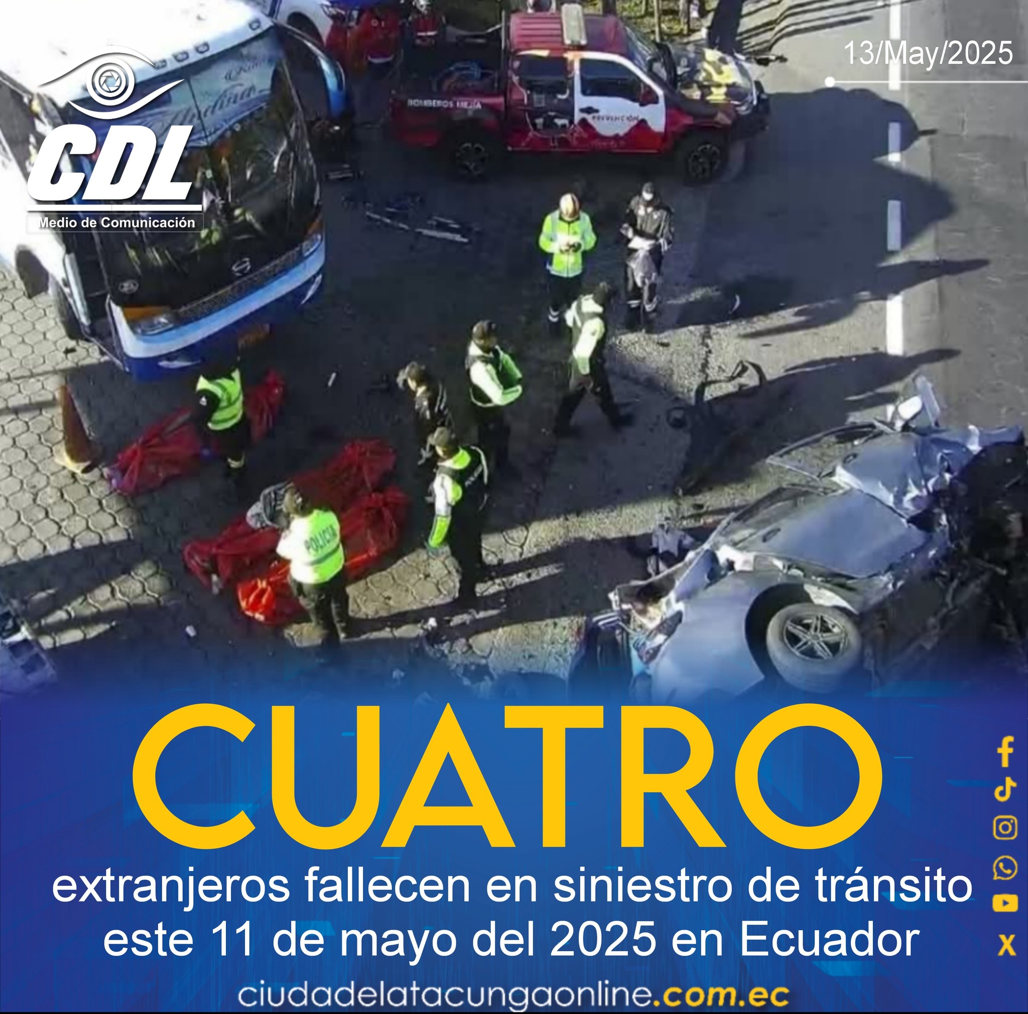 Cuatro extranjeros fallecen en siniestro de tránsito este 11 de mayo del 2025 en Ecuador