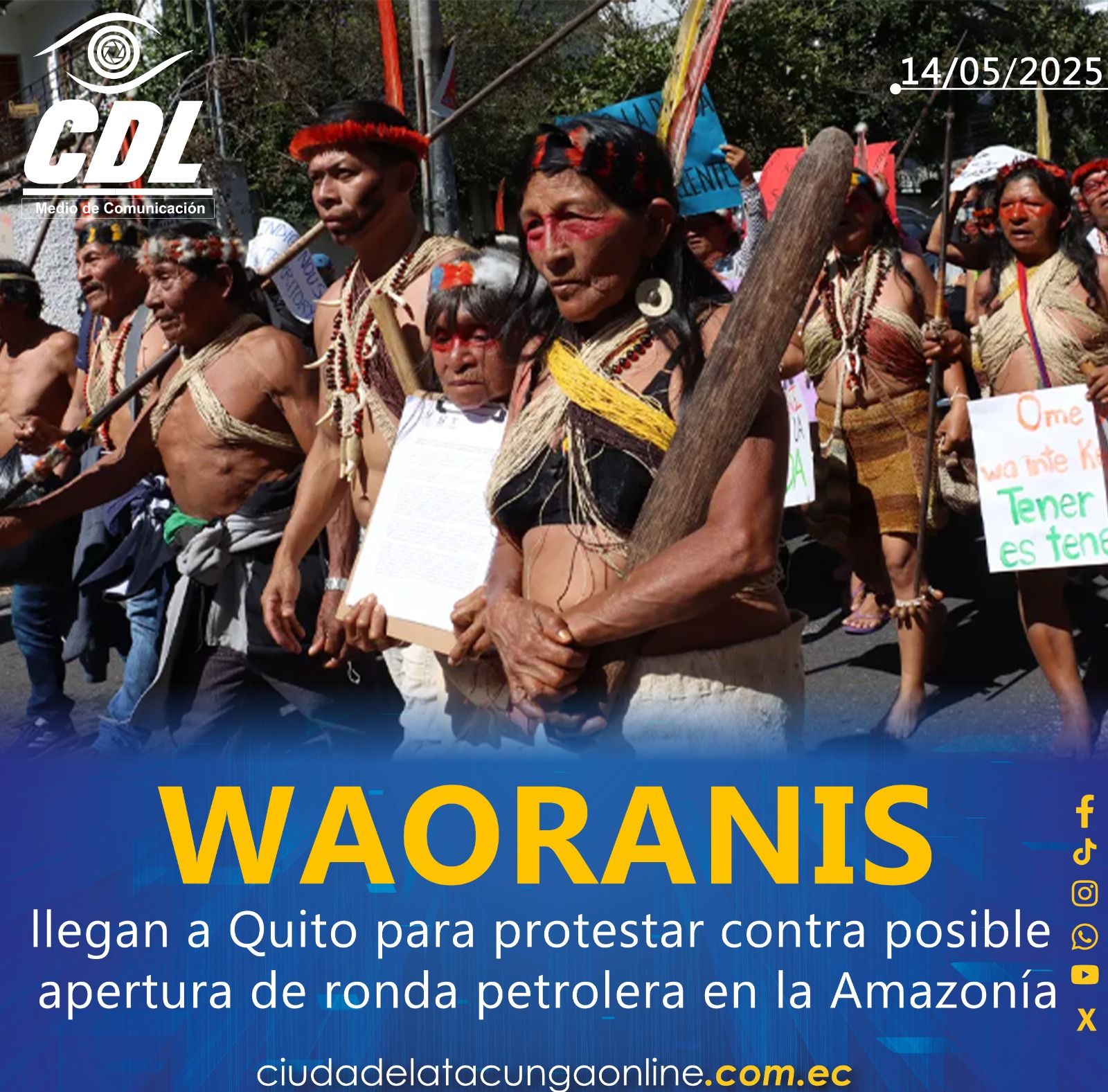 Waoranis llegan a Quito para protestar contra posible apertura de ronda petrolera en la Amazonía