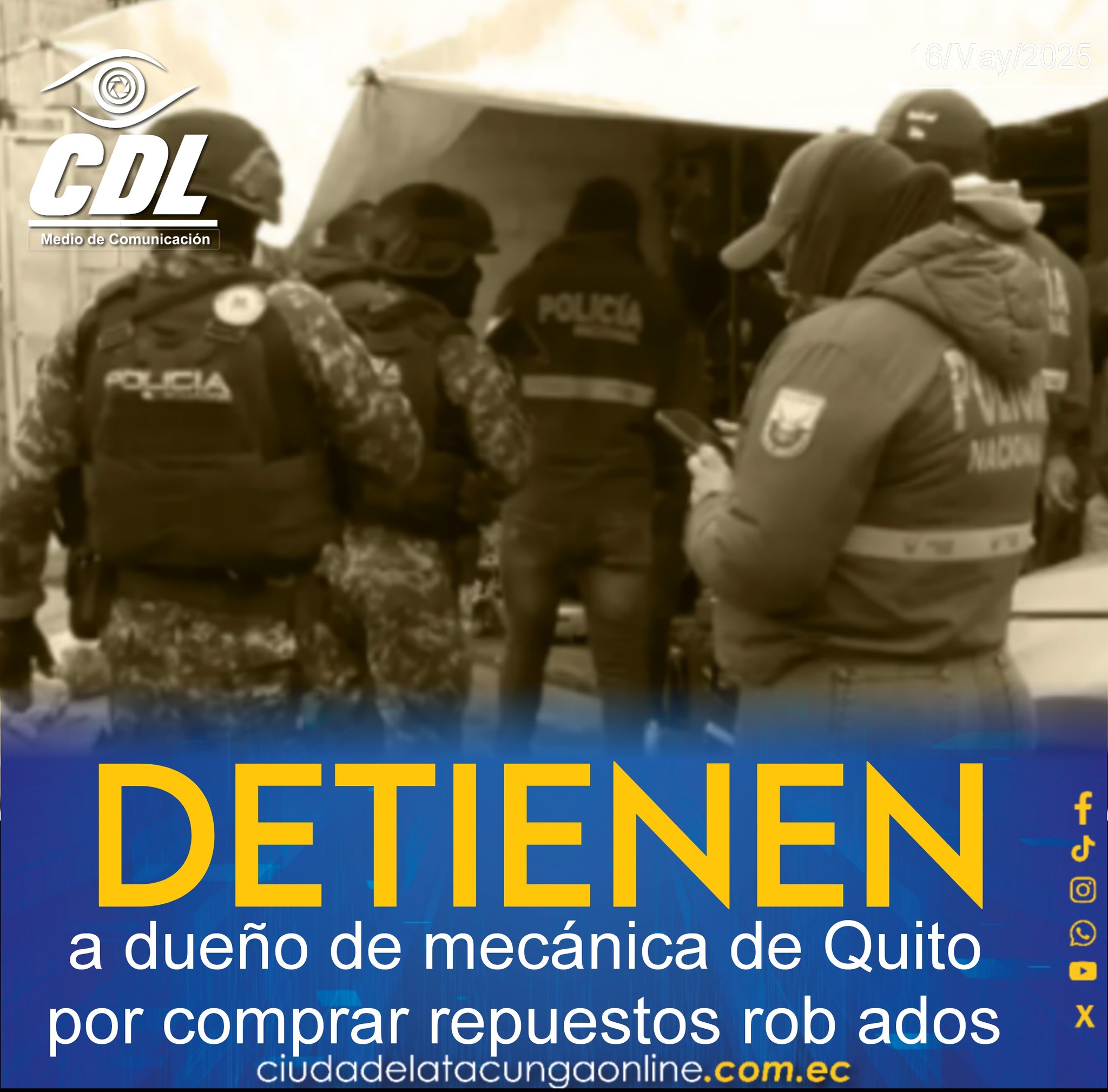 Detienen a dueño de mecánica de Quito por comprar repuestos robados