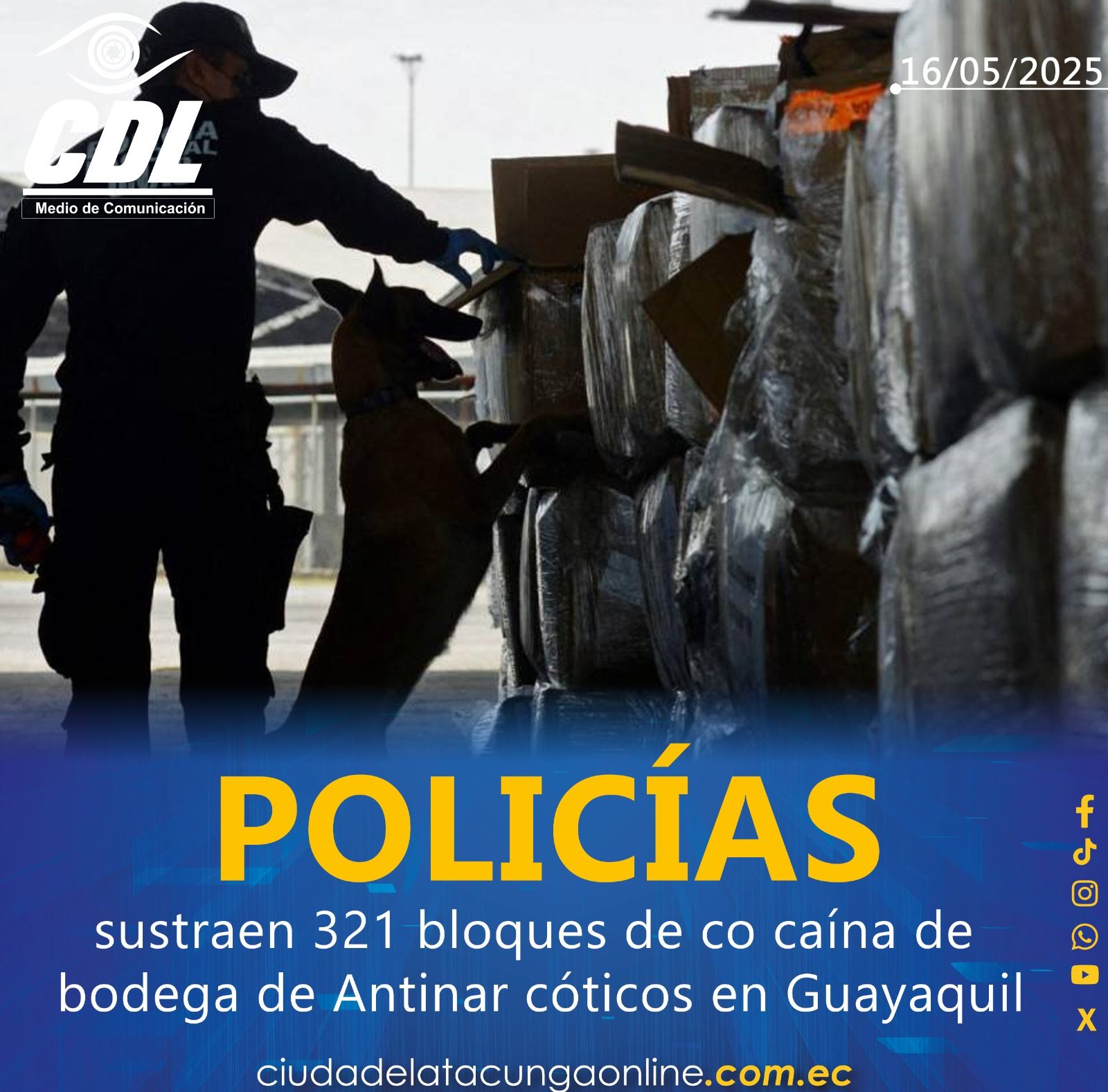 Policías sustraen 321 bloques de cocaína de bodega de Antinarcóticos en Guayaquil