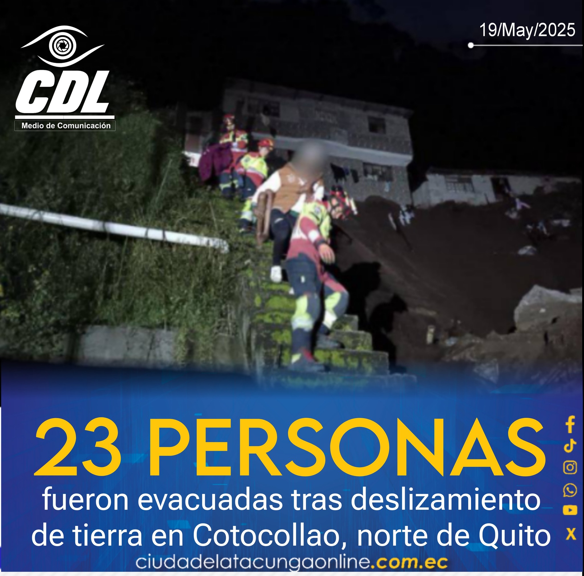 23 personas fueron evacuadas tras deslizamiento de tierra en Cotocollao, norte de Quito