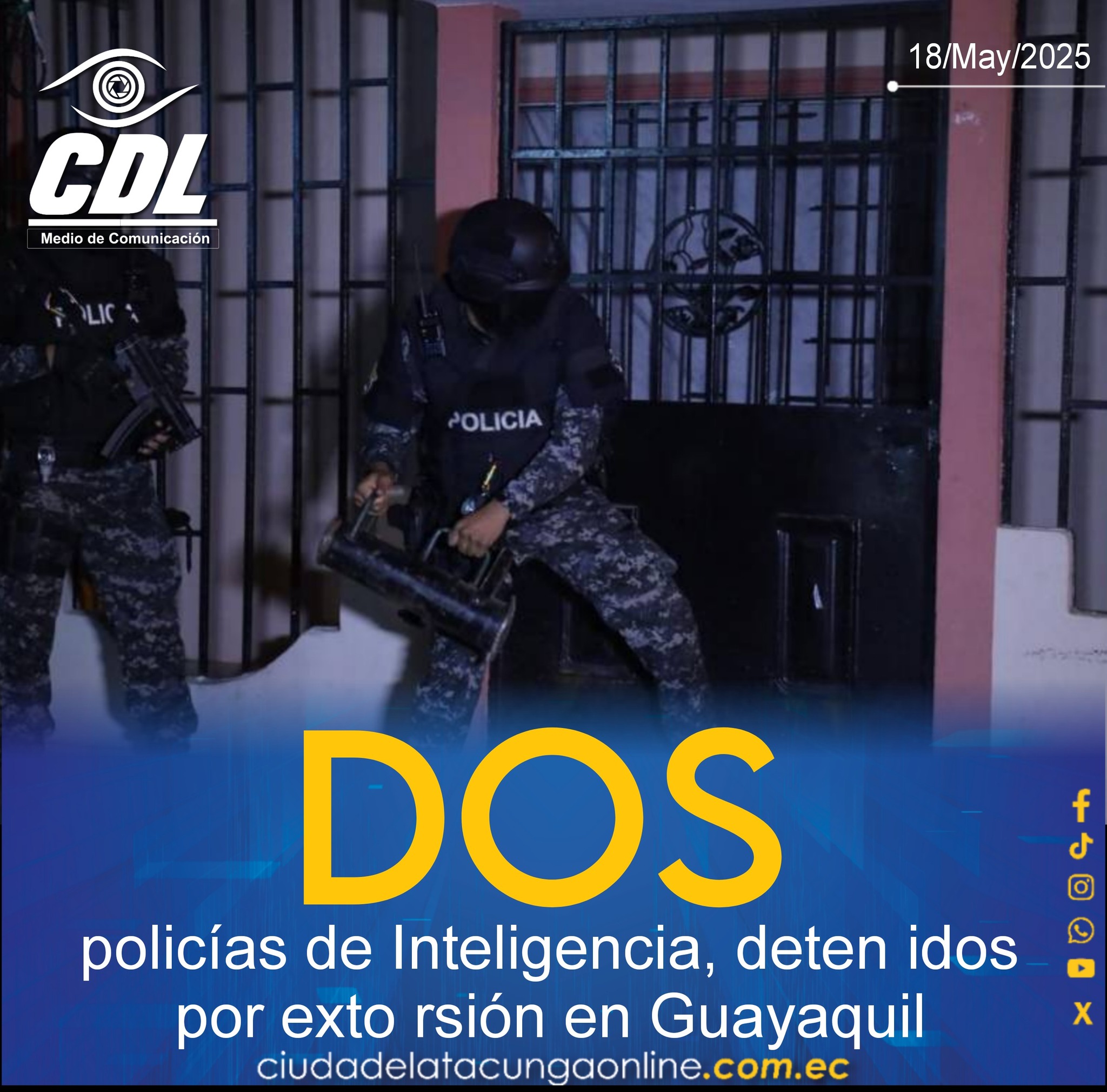 Dos policías de Inteligencia, deten idos por exto rsión en Guayaquil
