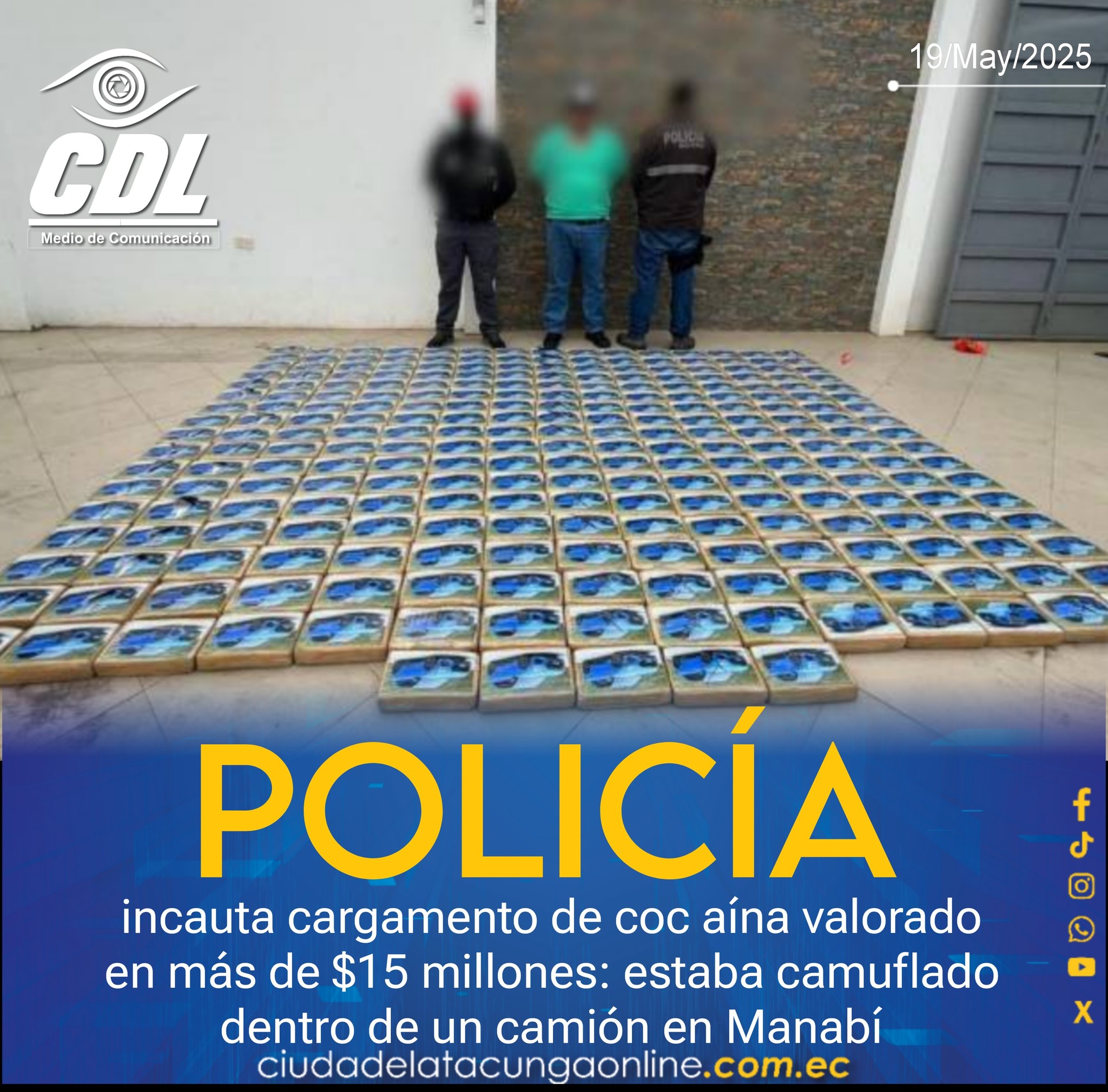 Policía incauta cargamento de coc aína valorado en más de $15 millones: estaba camuflado dentro de un camión en Manabí