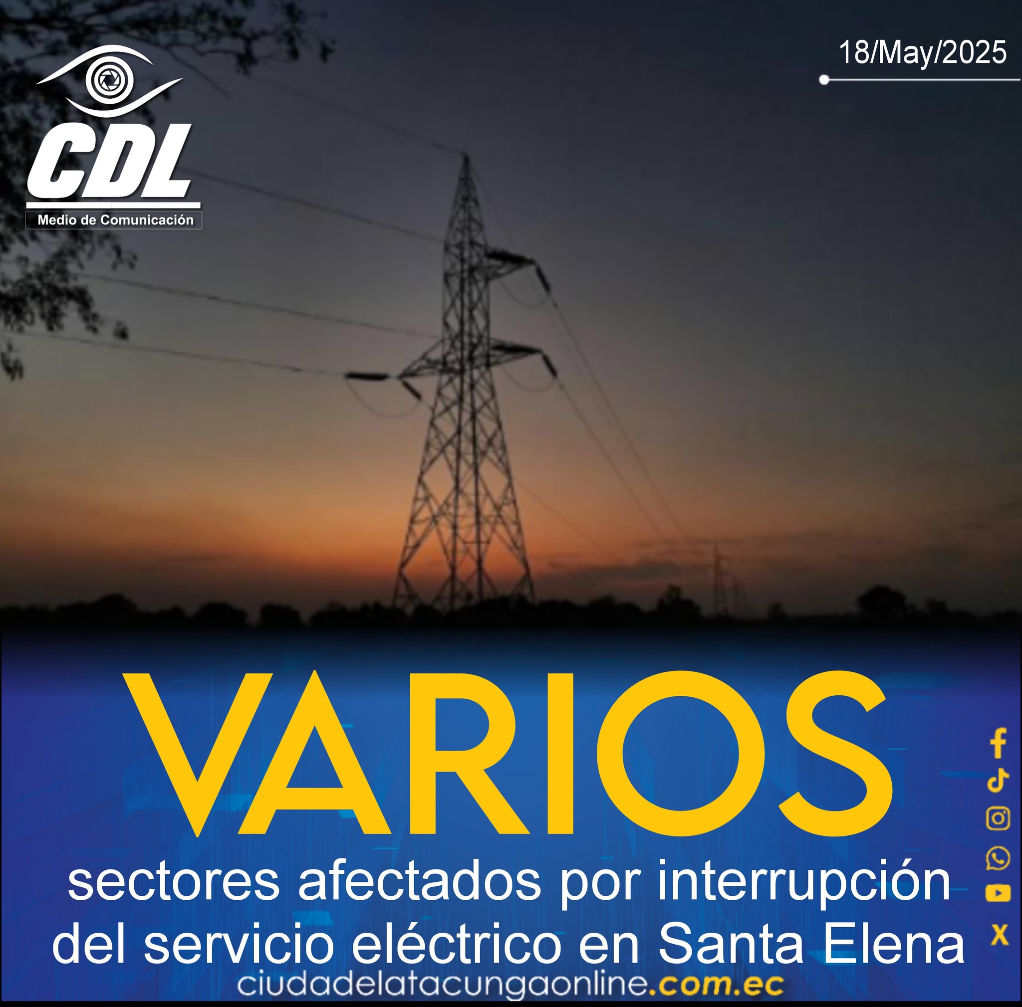 Varios sectores afectados por interrupción del servicio eléctrico en Santa Elena