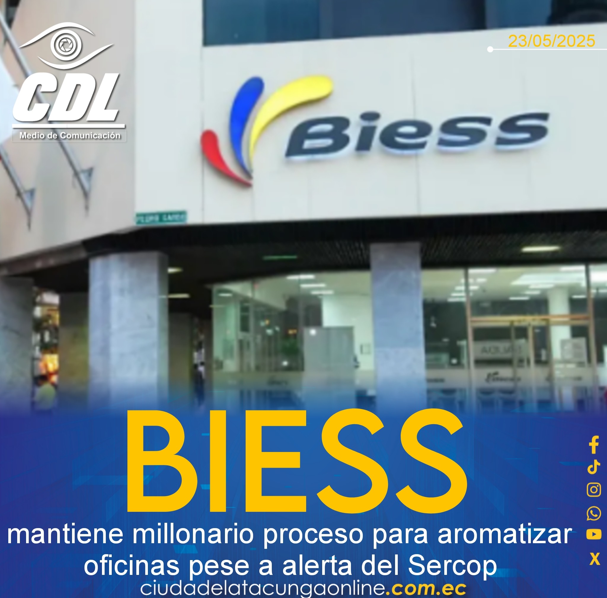 Biess mantiene millonario proceso para aromatizar oficinas pese a alerta del Sercop