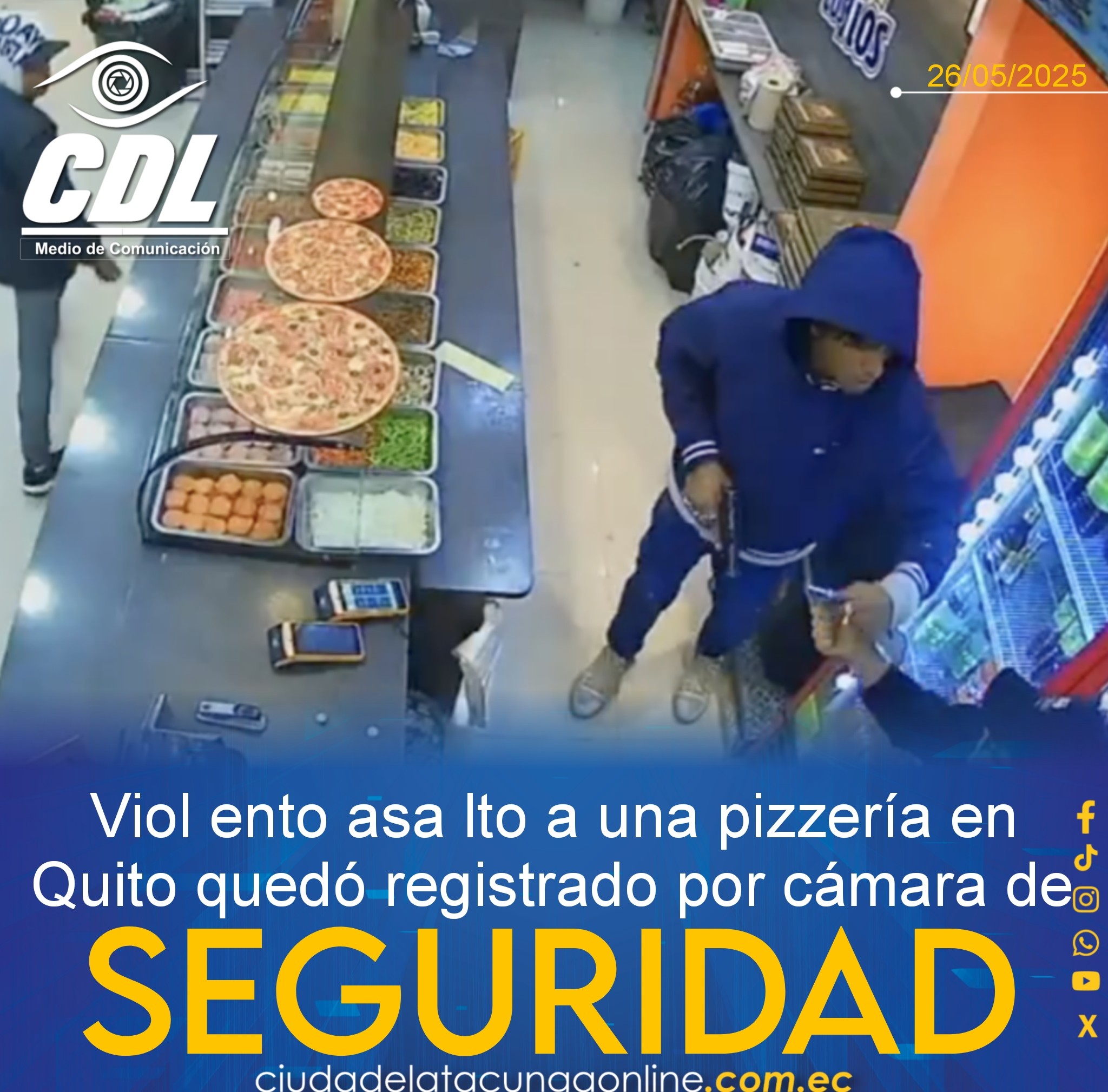 Viol ento asa lto a una pizzería en Quito quedó registrado por cámara de seguridad