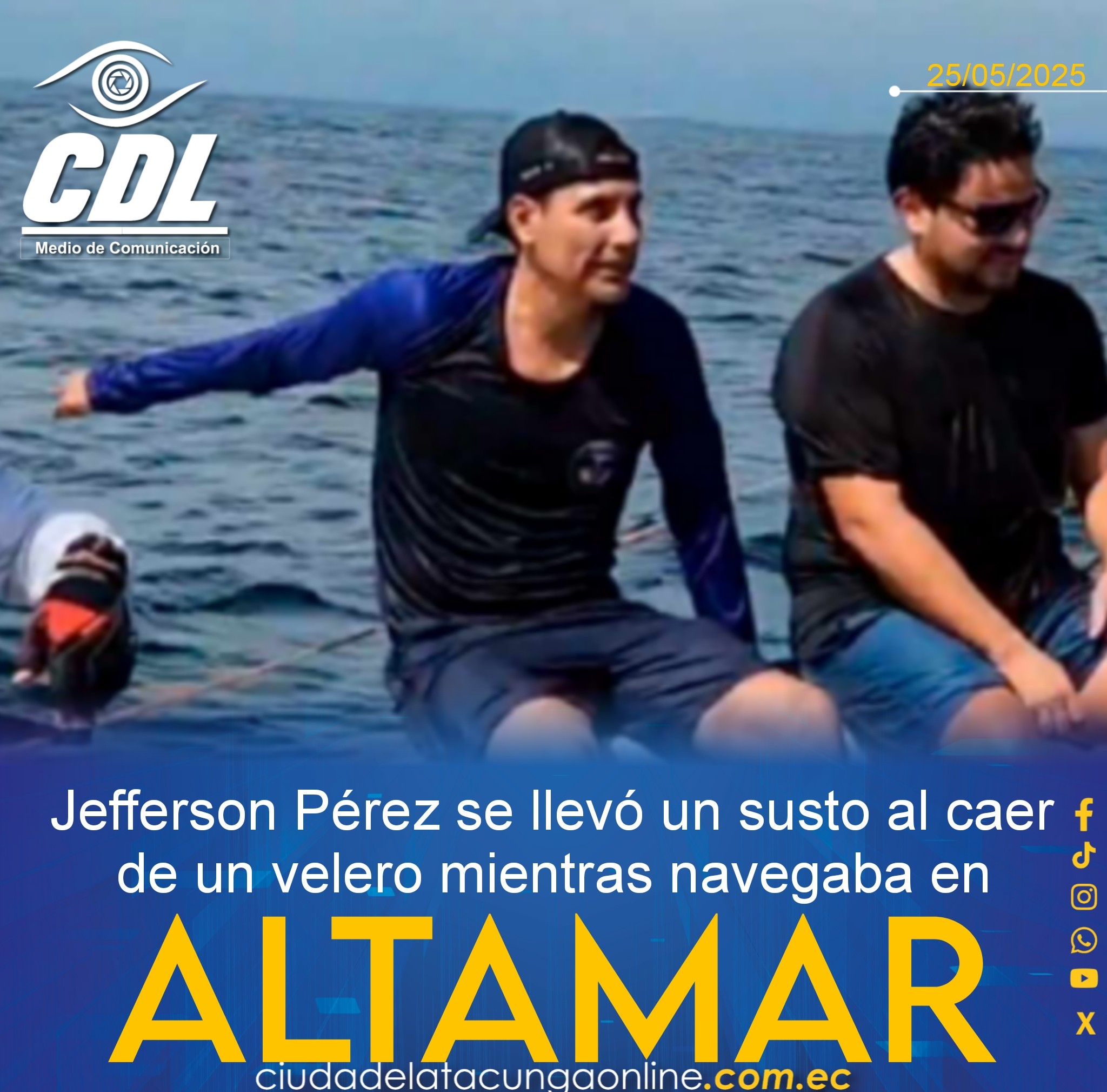 Jefferson Pérez se llevó un susto al caer de un velero mientras navegaba en altamar