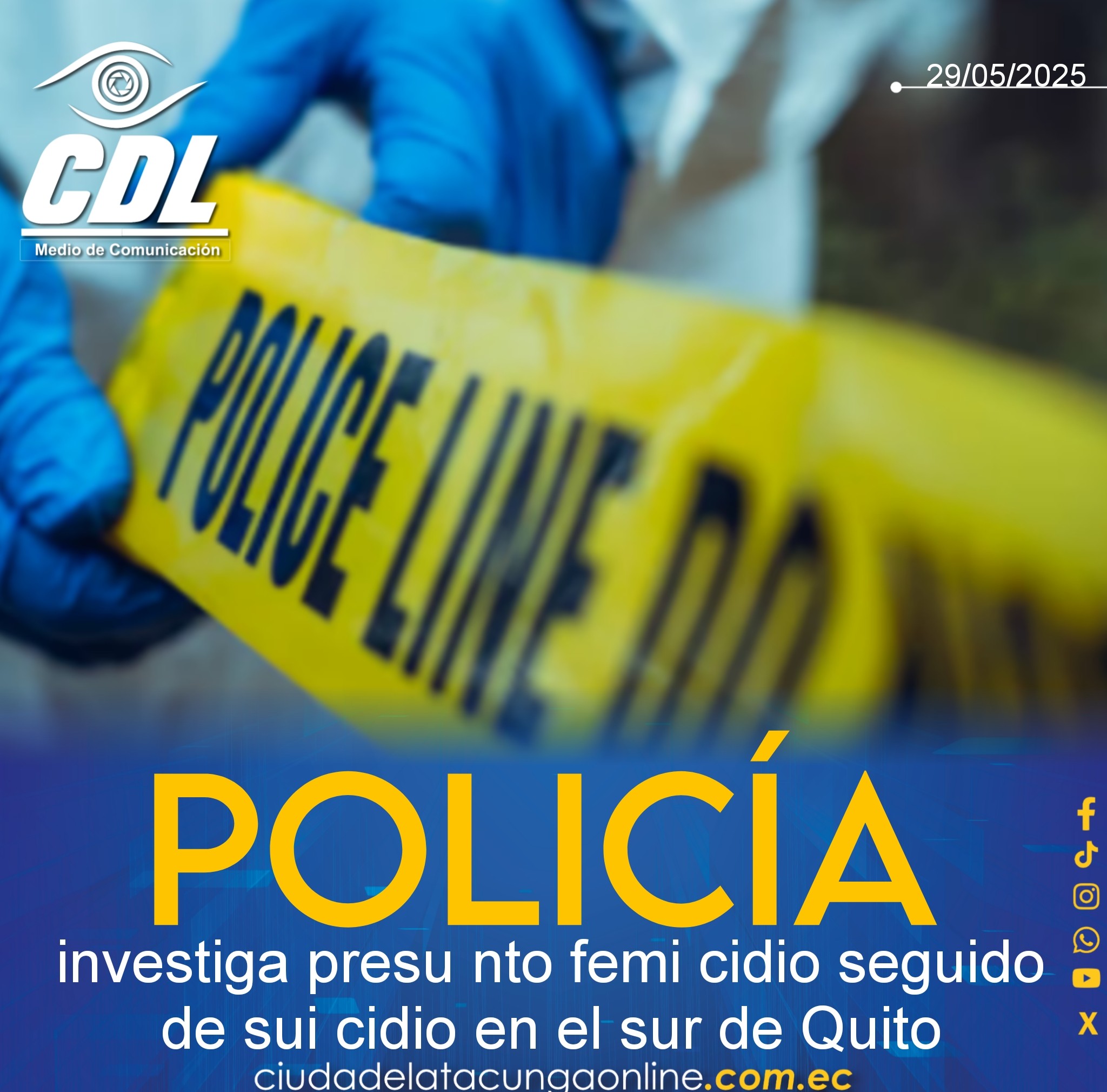 Policía investiga presu nto femi cidio seguido de sui cidio en el sur de Quito